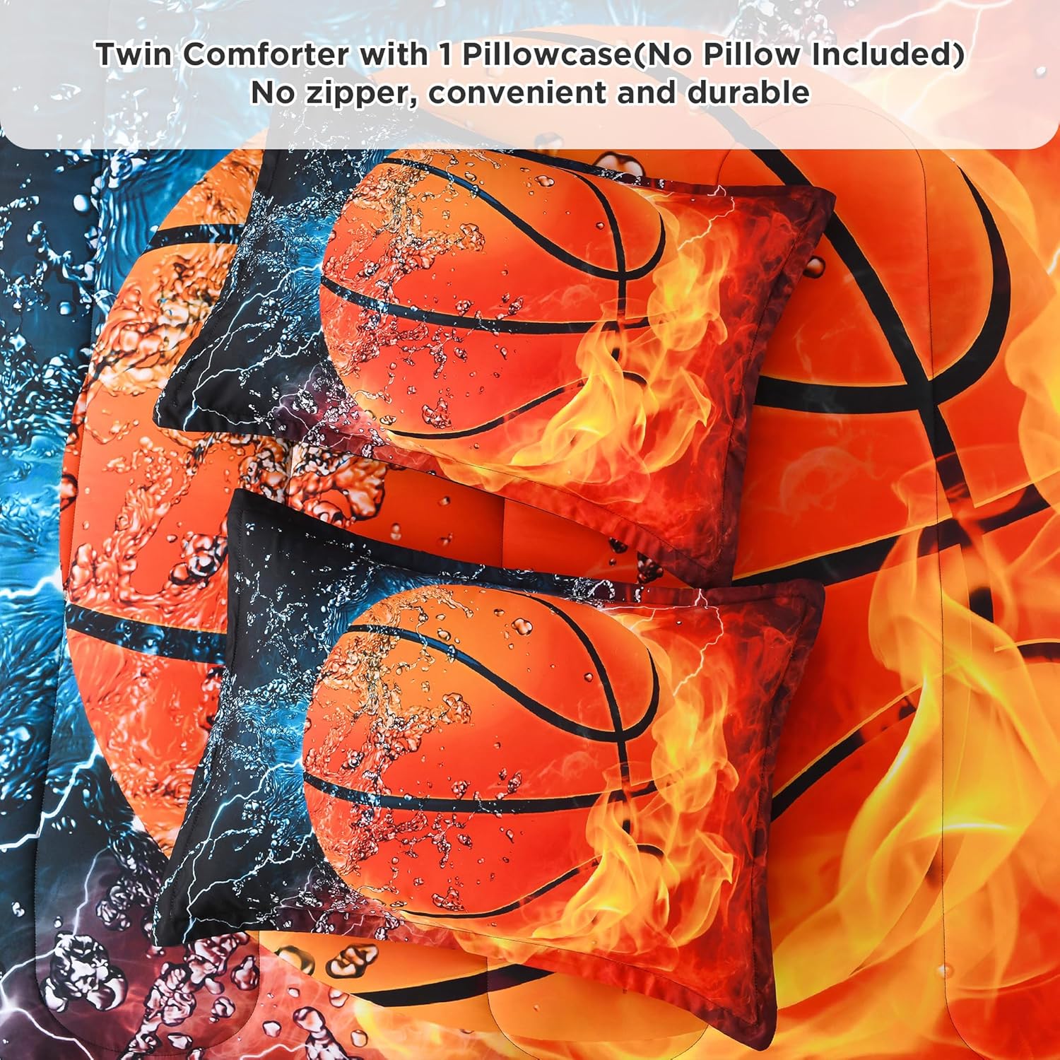 Andency 3D Basketball Comforter Twin(66x90 Inch), 2 Pieces(1 Basketball Comforter, 1 Pillowcase) Sport Microfiber Bedding Set for Kids Boys Teens - Image 8