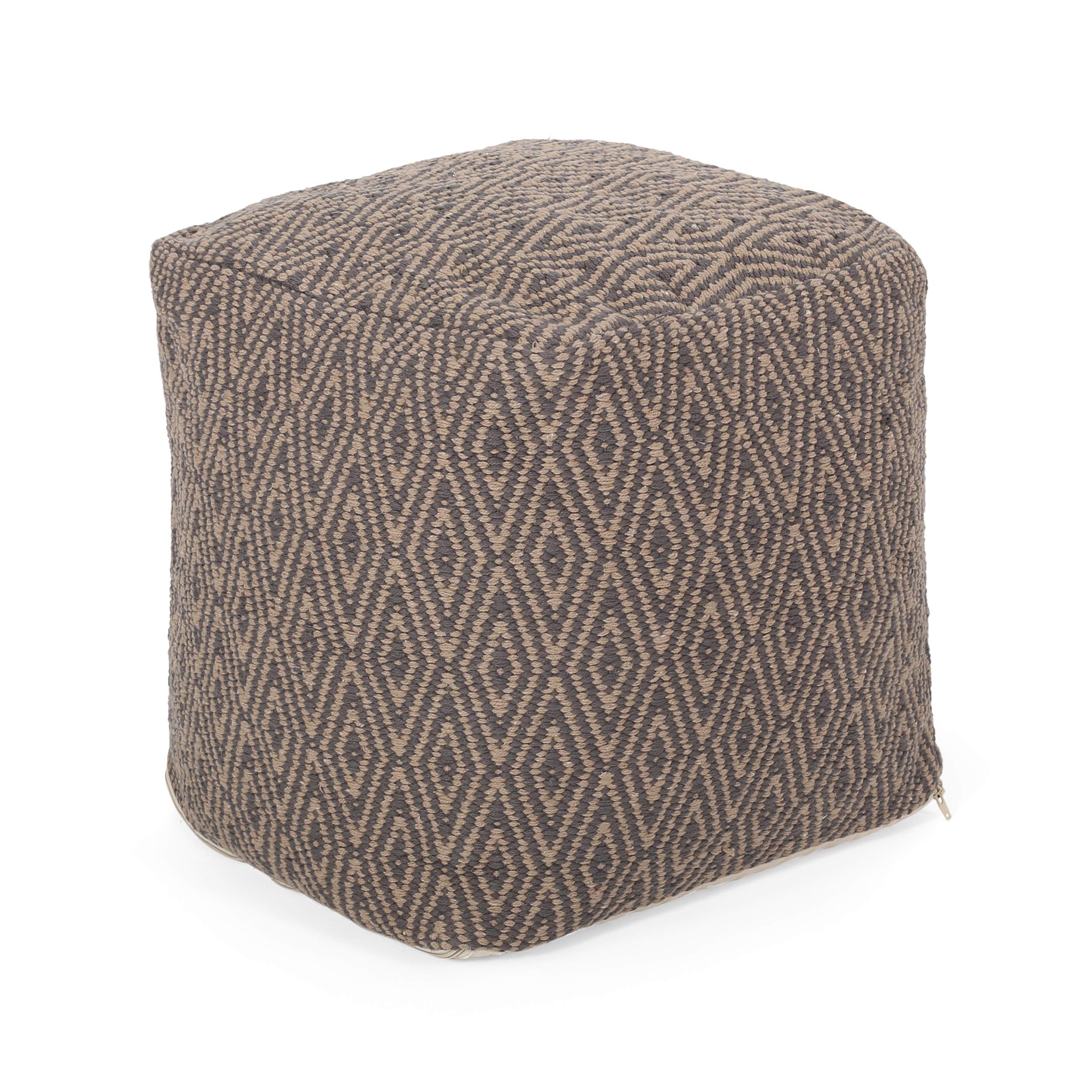 Christopher Knight Home Jenna Cube Pouf, Dark Gray, Brown-image-32