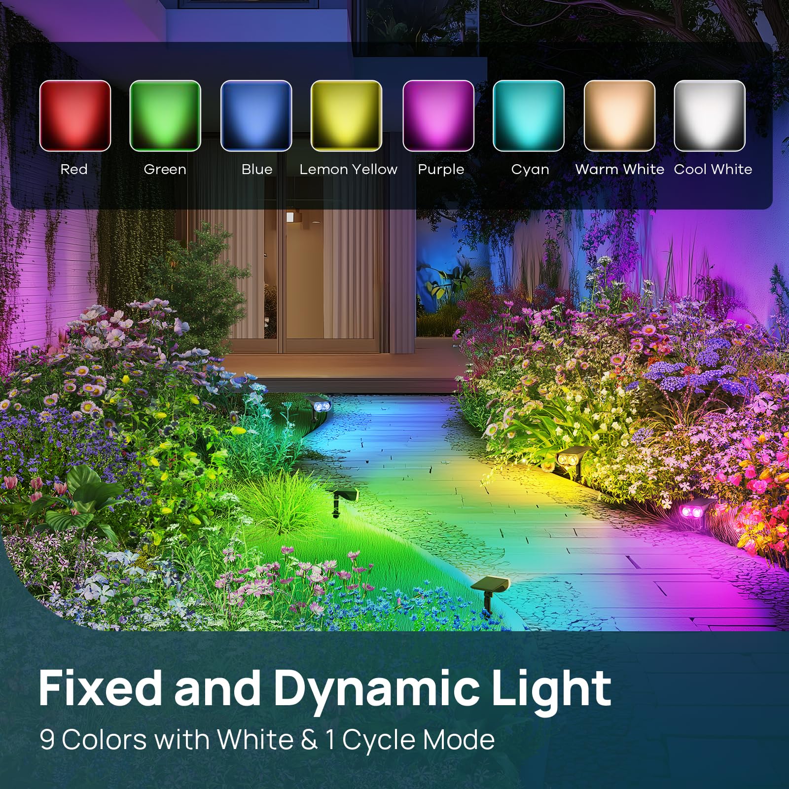 Linkind Solar Lights Outdoor Waterproof IP65, StarRay RGB Solar