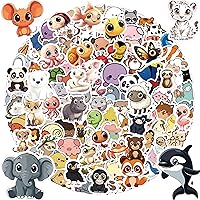 TIT COOPOPE 106PCS Non-Repeating Cute Animal Stickers - Waterproof Vinyl for Parties, Crafts, Kids Gifts & Laptop Decor
