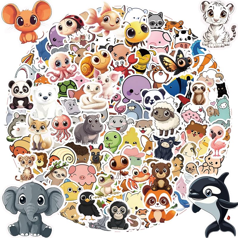 106PCS Non-Repeating Cate Animal Theme Stickers | Vinyl Waterproof Holiday Party Stickers, Youth Adult Games Treats Classroom Crafts Favors Gifts(106PCS Animal)