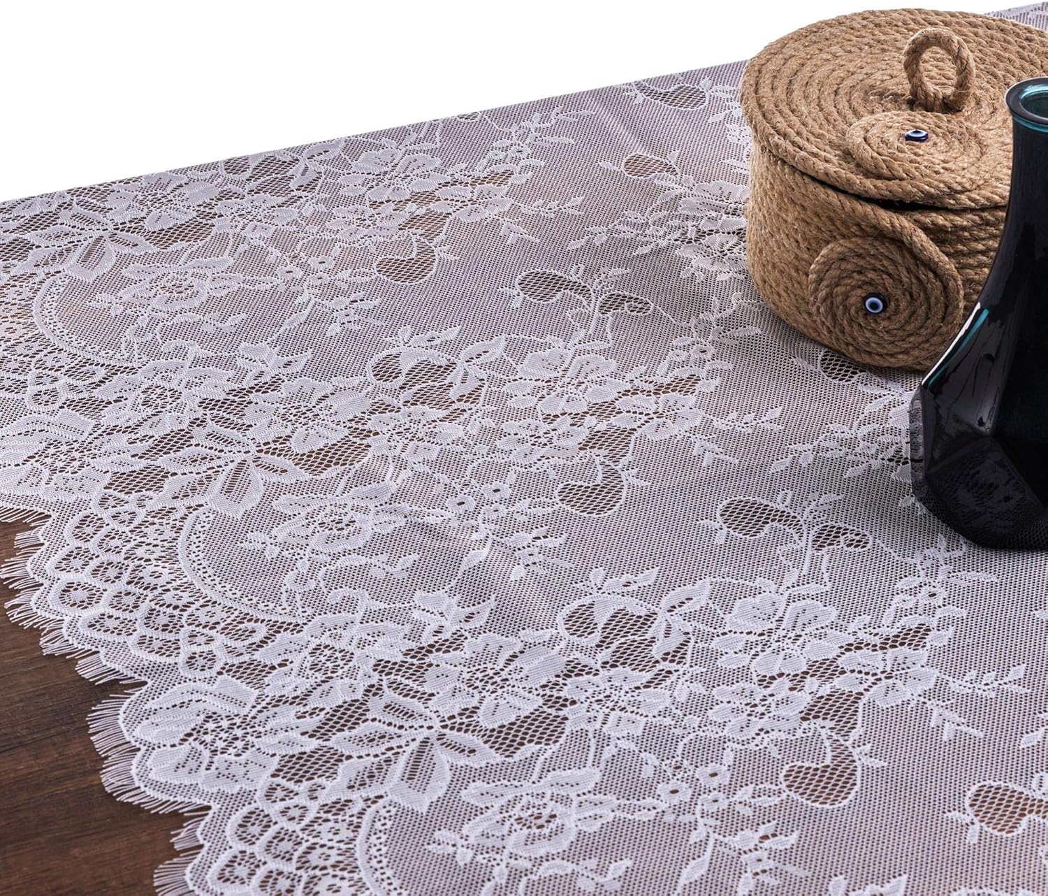 Feminen White Table Runner Elegant Chic Wedding Lace Runners Great for Spring Summer and Wedding Decor 20''x120'' (2 Pieces)