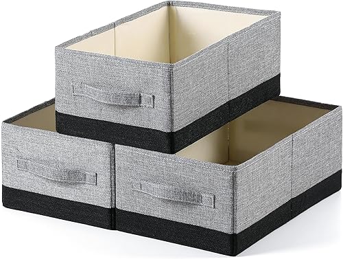 Miniatura 15 de Contenedores plegables de almacenamiento de lino, paquete de 3 cestas de almacenamiento grandes, lavables, contenedores de almacenamiento de ropa