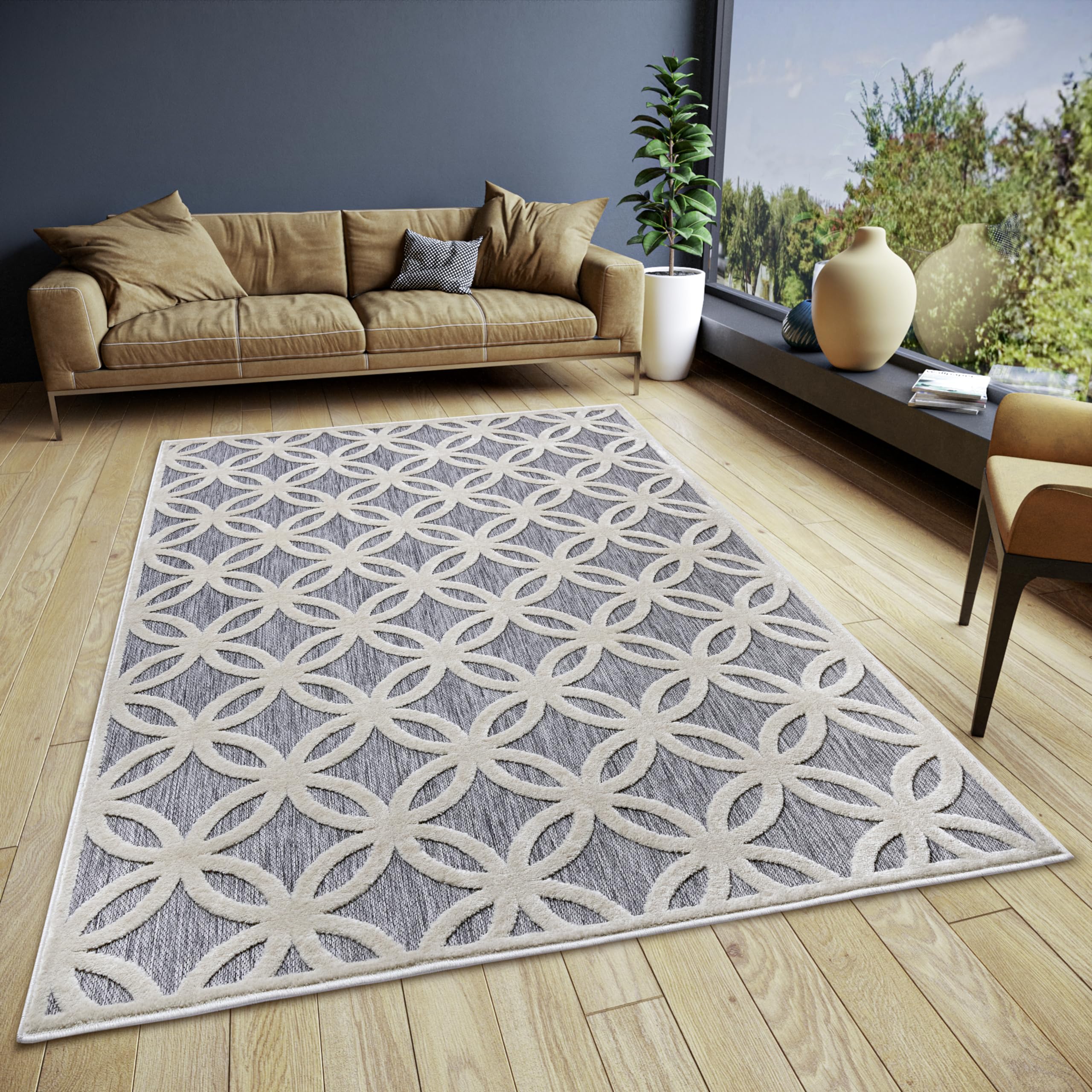 HANSE Home Circle Design Tapis de Salon, tissé Plat, Moderne, Motif Losanges géométriques, Style scandinave, pour Salle à Manger, Chambre d'enfant, Couloir, Gris Beige, 160 x 235 cm