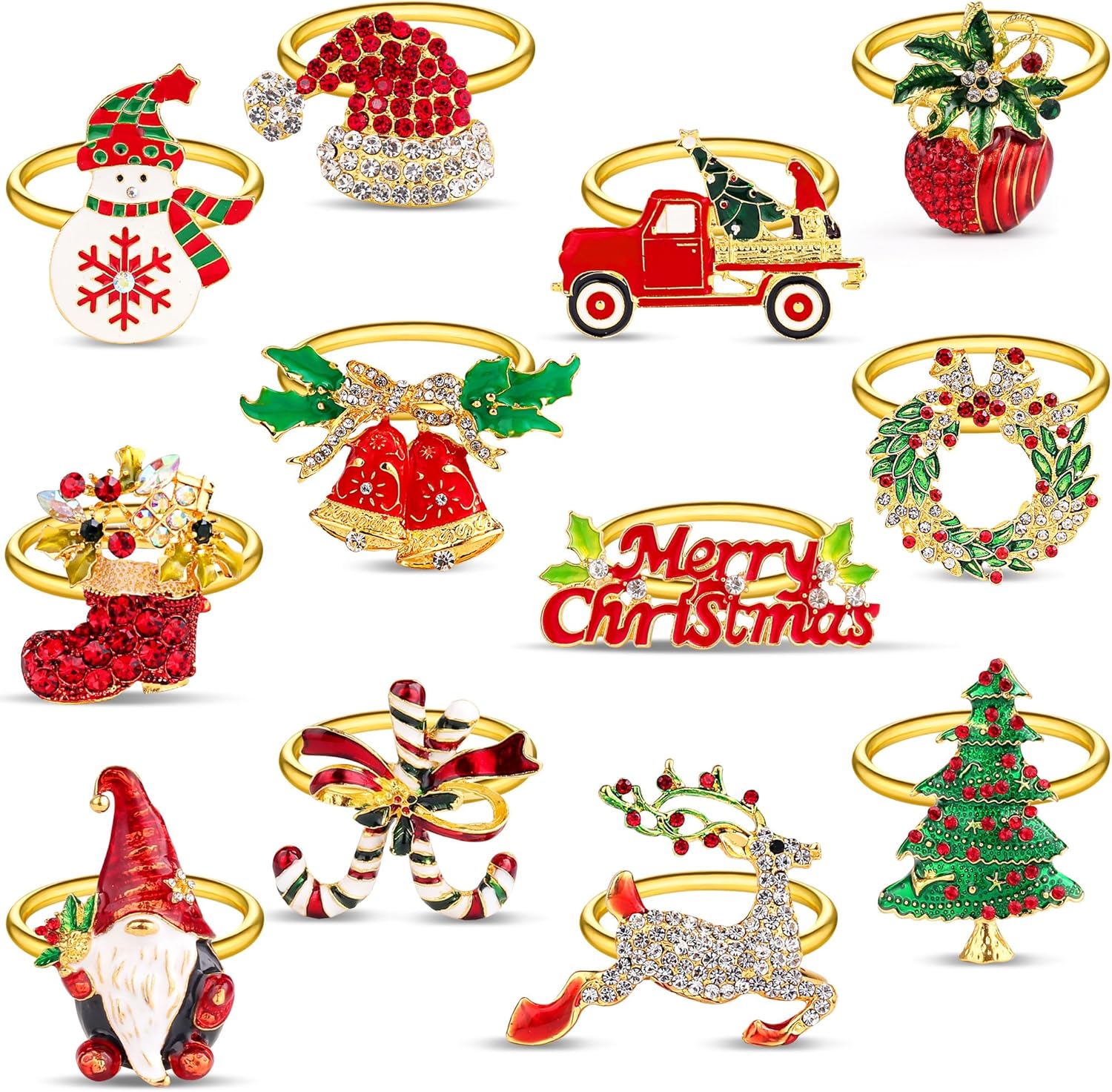 Homotte Gold Christmas Napkin Rings with Bling Set of 12