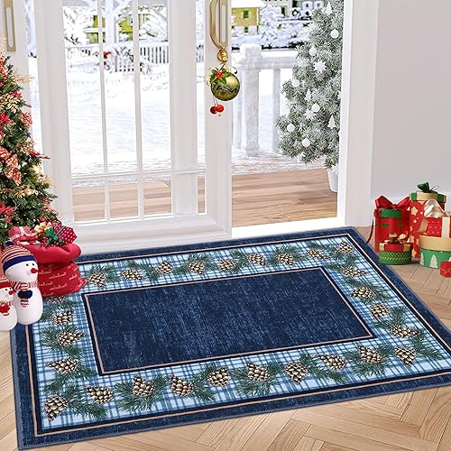 Miniatura 24 de RUGSREAL Alfombra de área de Navidad de 2 x 3 pies, tapete de invierno con árbol de Navidad y copo de nieve para entrada, tapete de Navidad, tapete