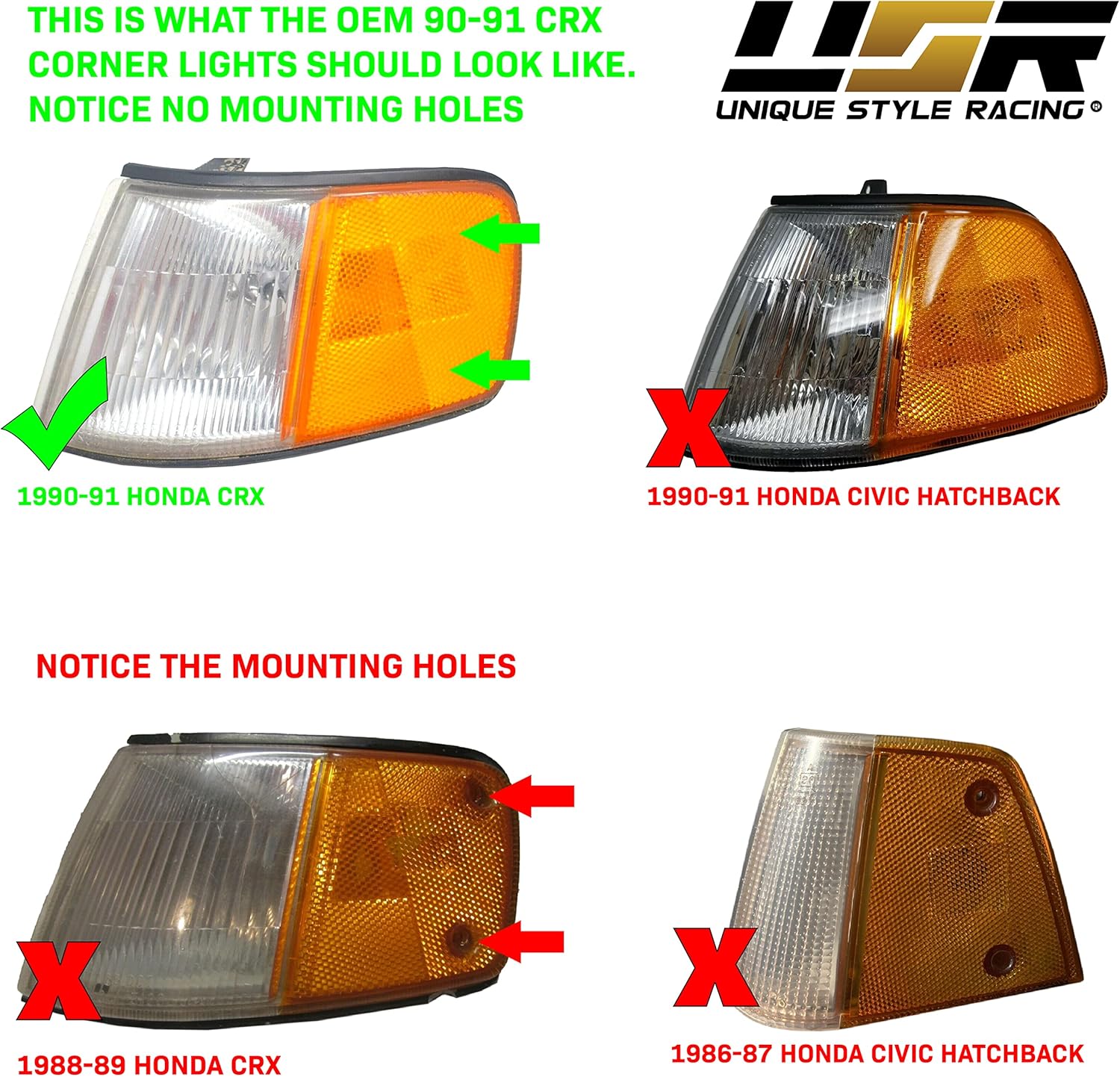 USR DEPO 90-91 CRX Corner Lights - Front Cornering Parking Turn Signal Lamp Set (Left + Right) Compatible with 1990-1991 Honda CR-X DX HF Si (All Clear Lens)