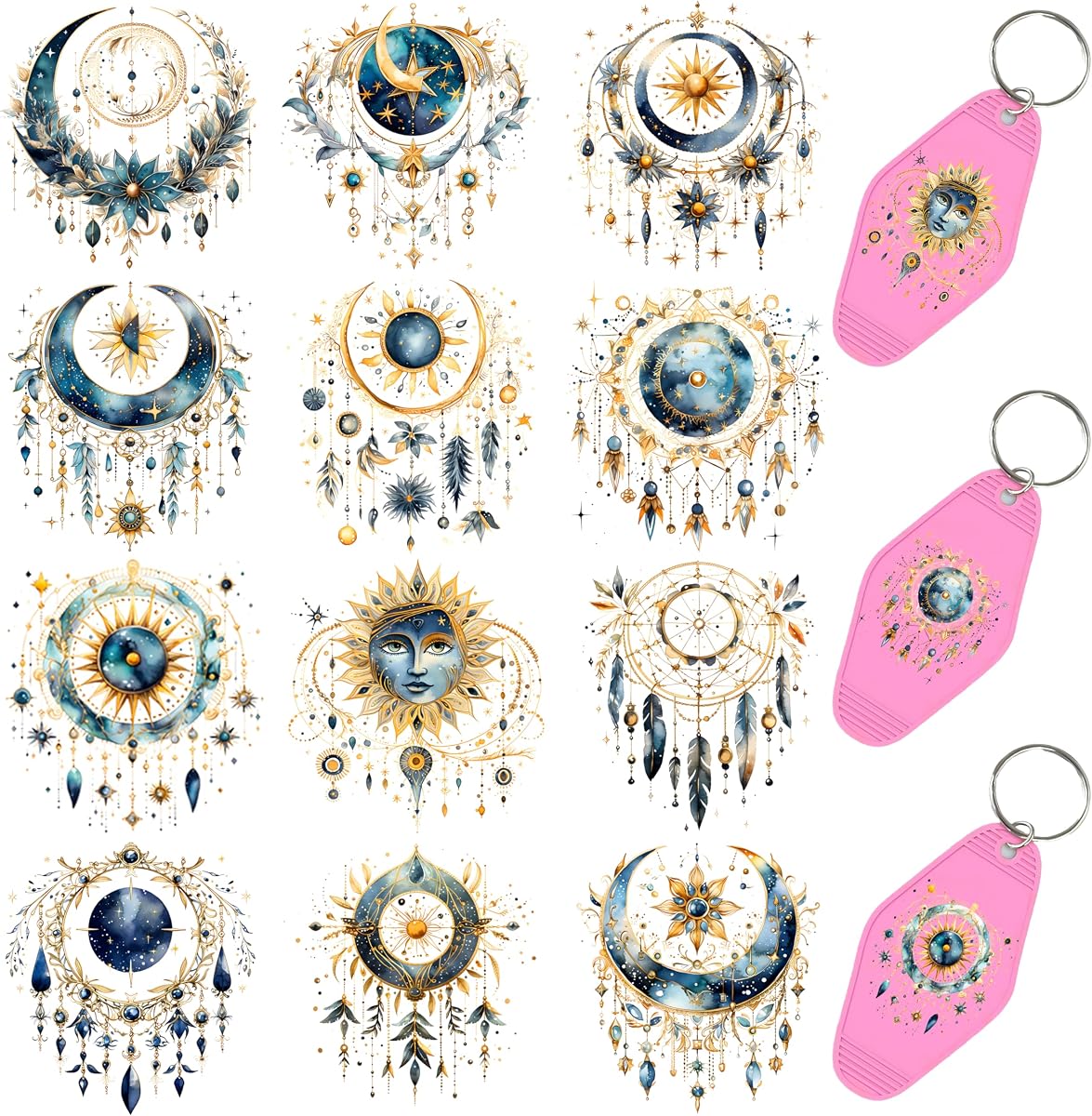 60pcs Celestial Dreamcatcher Style UV DTF Keychain Transfer Papers