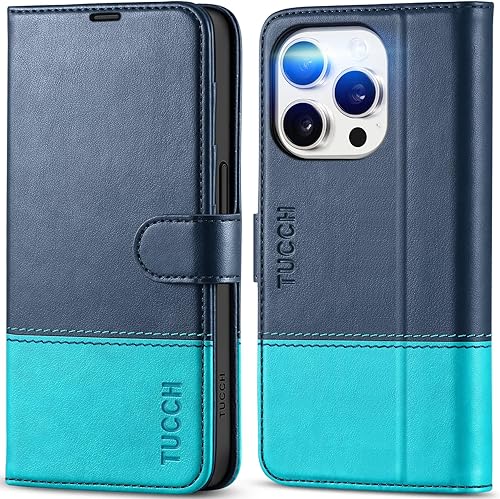 TUCCH Funda tipo cartera para iPhone 15 Pro, función atril bloqueo RFID 4 ranuras para tarjetas Funda protectora interior de TPU, funda magnética de