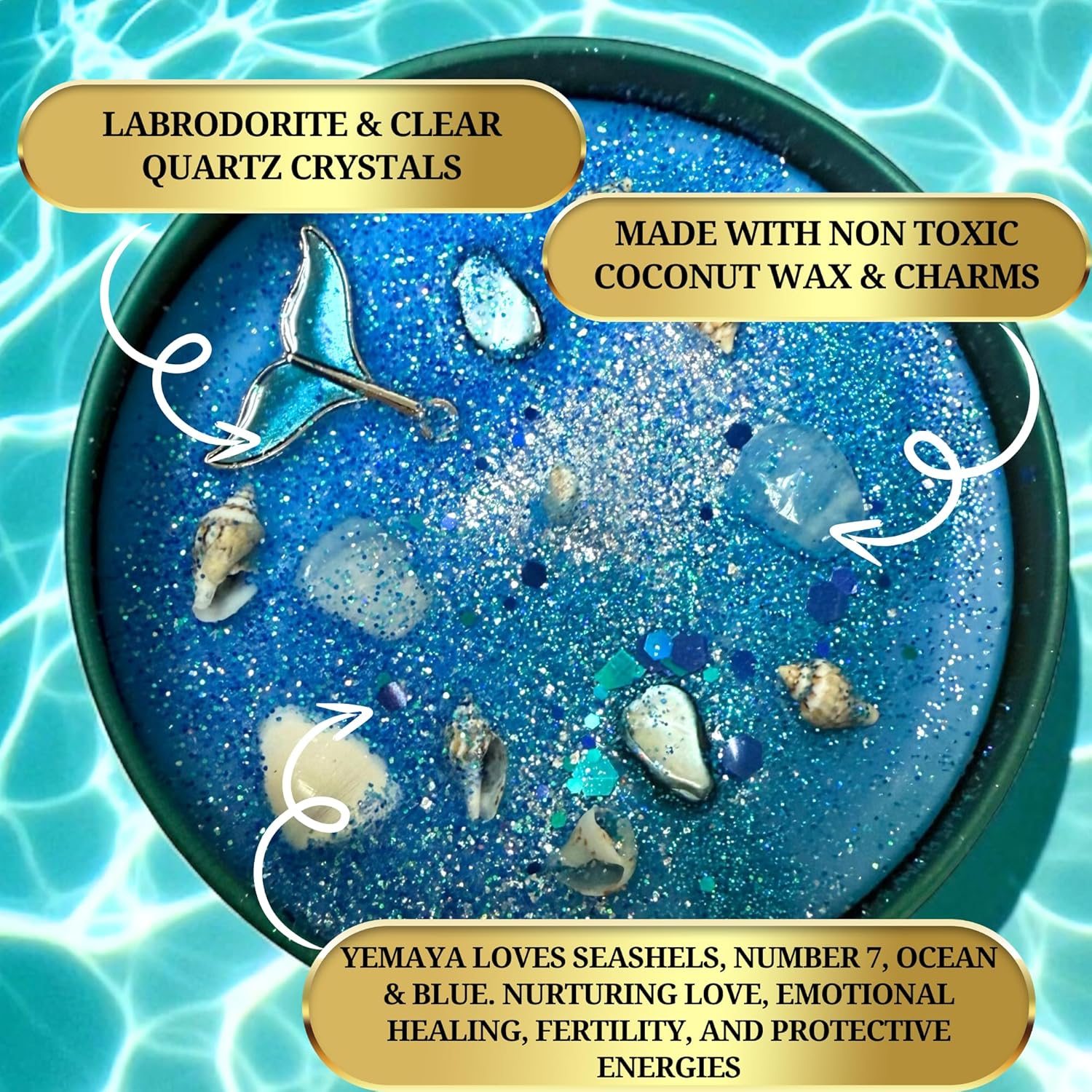 Yemaya Offering Candle – Blue Candle for Yemanjá Rituals, Sea Goddess & Motherhood, Infused with Oceanic Scents, Natural Wax, Healing & Blessings | Santeria, Ifa, African Orishas (Medium 8oz)