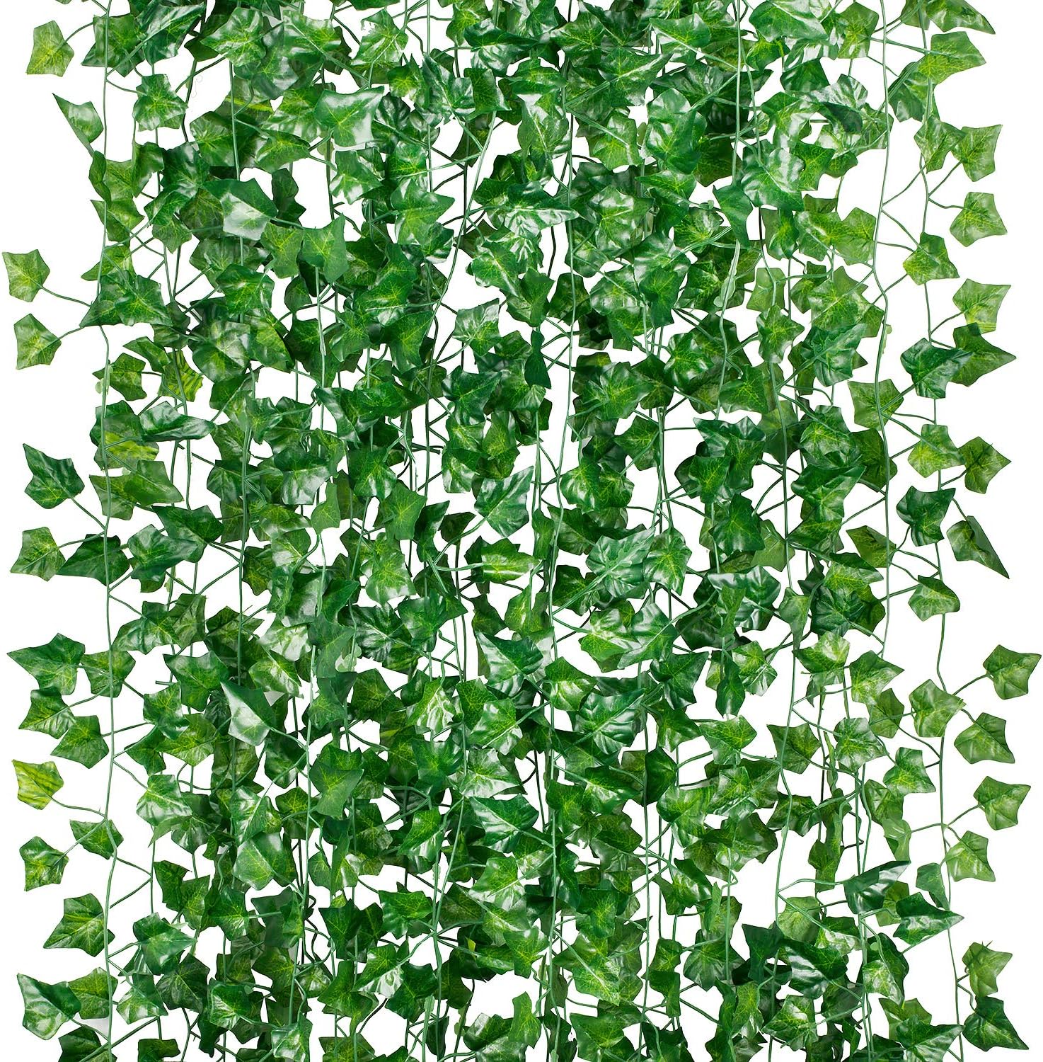 GPARK 84ft 12 Pack / 82 inch, Artificial Ivy Garland Fake Leaf Plants Vine, Hanging Leaves Garlands for Wedding Party Garden Kitchen Outdoor Greenery Wall Decor Green