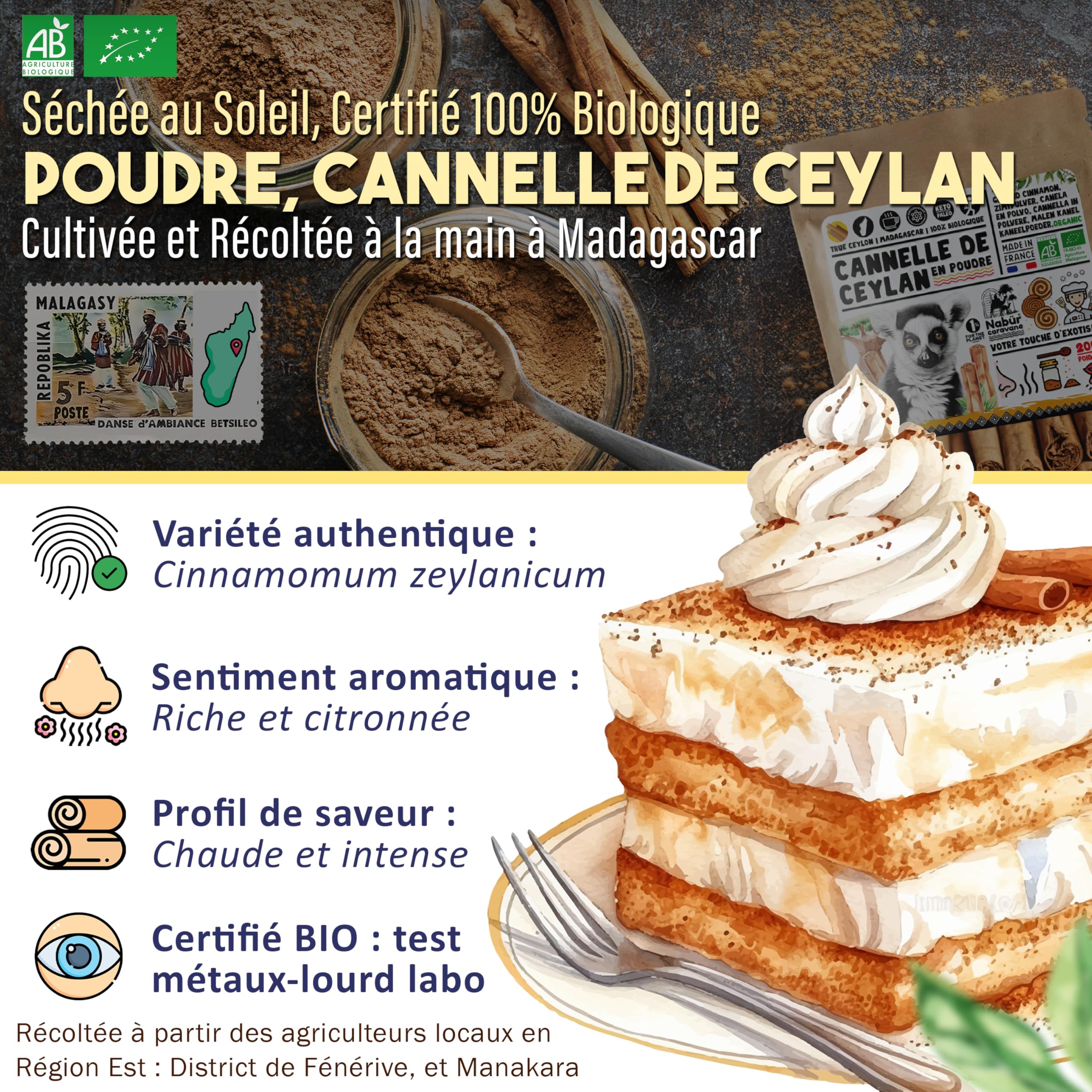 200 g Cynamon cejloński Bio w proszku z Madagaskaru, mielona cynamon cejlońska od Nabür