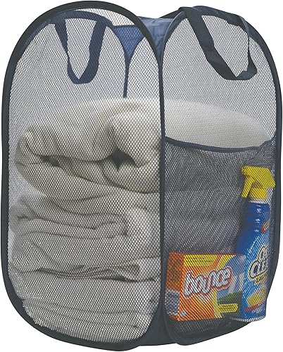 Miniatura 1 de Cesta de malla de alta resistencia para ropa sucia, artículos esenciales para el hogar y la universidad, color azul marino (14 x 14 x 24 pulgadas)