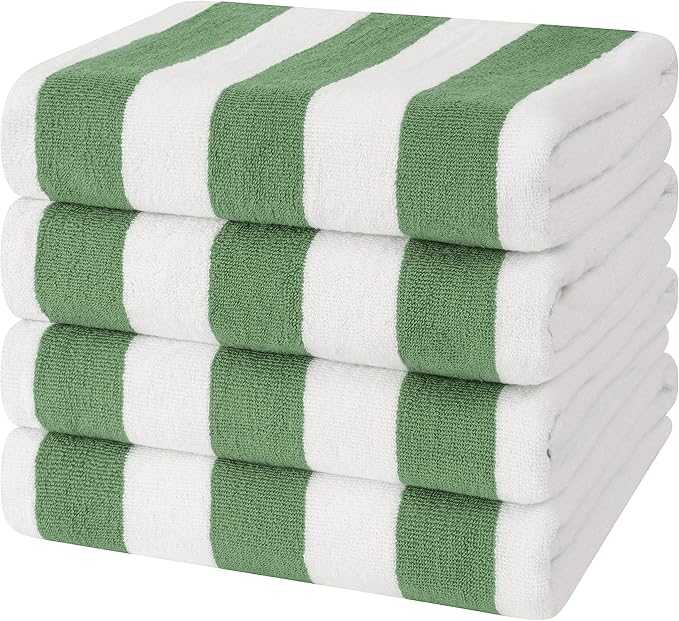 Cotton Paradise, Cabana Stripe Beach Towels 4 Packed, 100% Cotton Extra Large Pool Towels, Oversized Swim Towels, Soft Absorbent Quick Dry, Sage Green