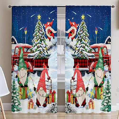 Cortinas navideñas de muñeco de nieve, cortinas azules transparentes de 84 pulgadas con ojales en la parte superior, bonita decoración para el hogar