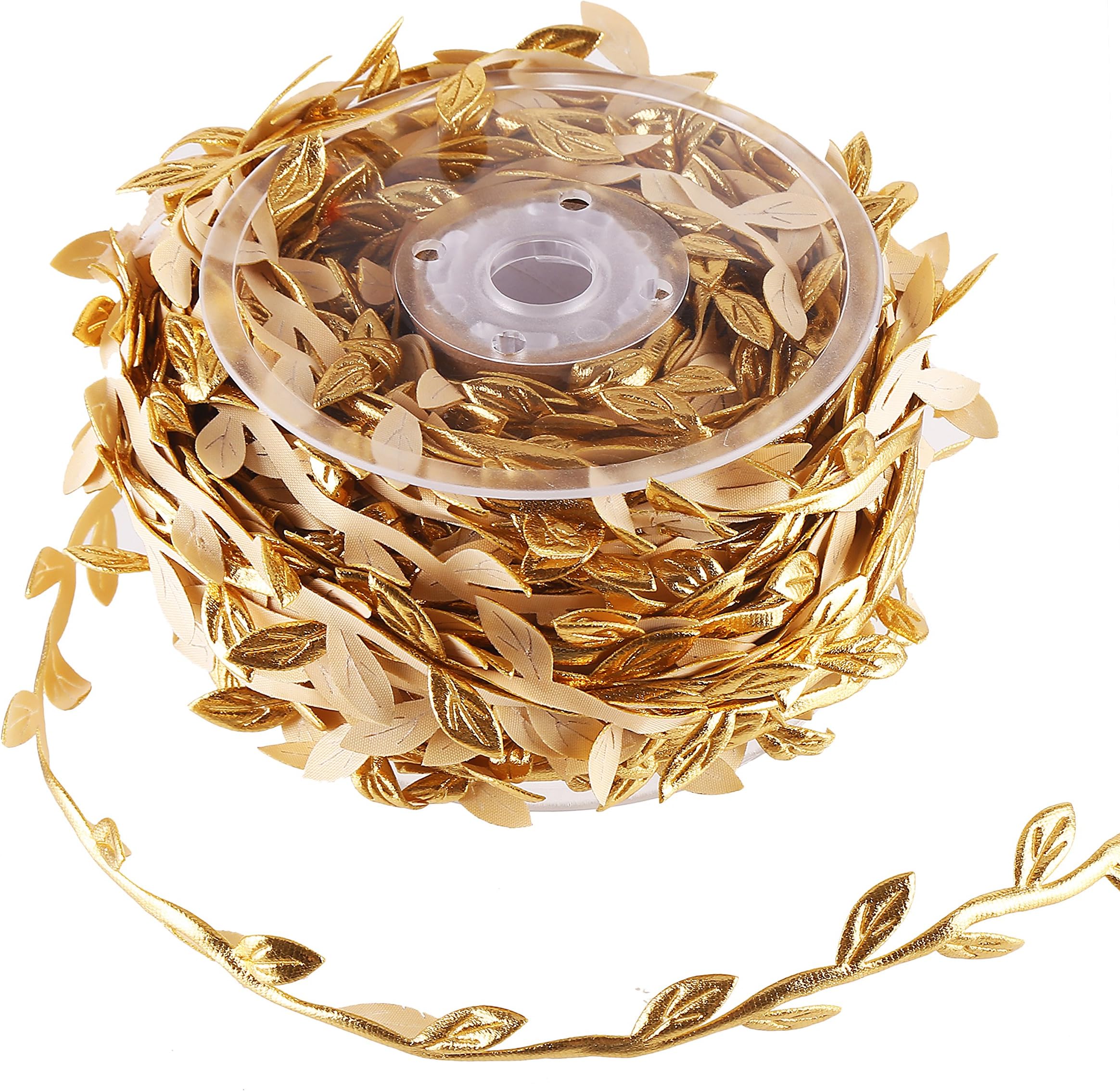 36 Yards Artificial Gold Leaf Ribbon Trim for Wreath Making and Christmas Gift Wrapping Wedding Decoration