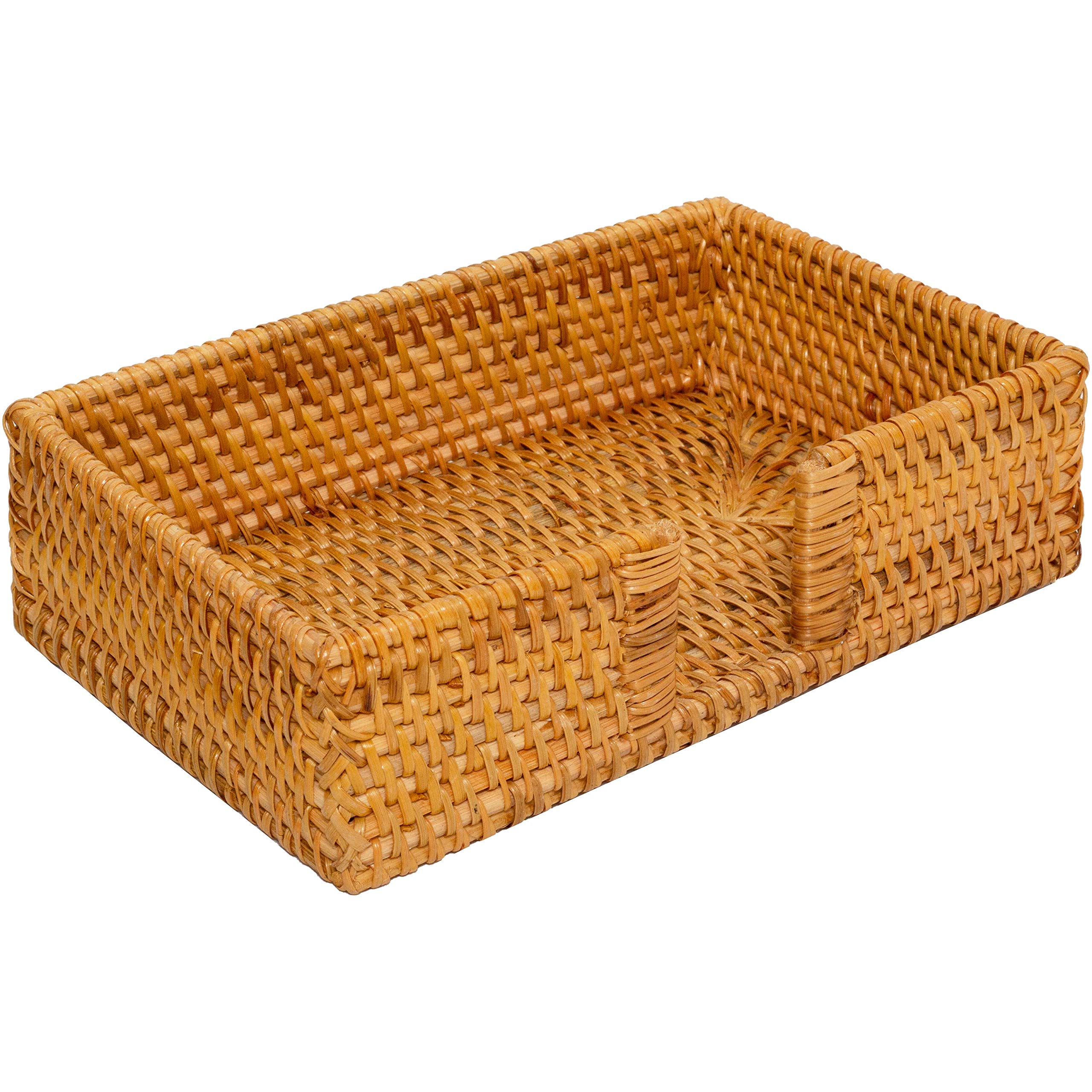 Rattan Guest Towel Holder For Bathroom Towel Caddy Rectangular Napkin Tray Wicker Toilet Tank Basket Honey Brown 9.4 x 5.9 x 2.4 inches Tissue Paper Hand Towels Storage Luncheon Kitchen Countertop
