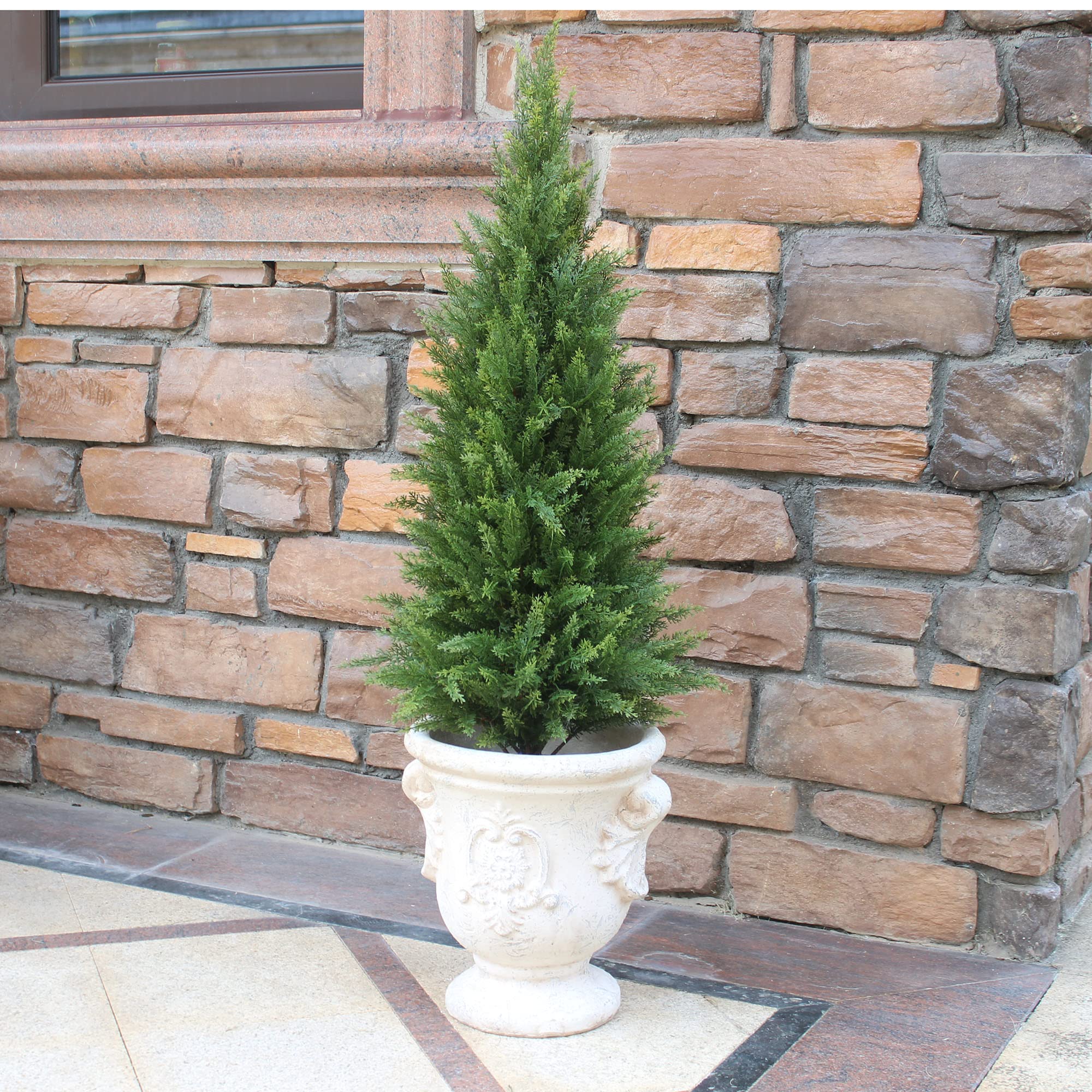 ECOLVANT Two 2 Foot Artificial Cedar Trees Indoor Outdoor UV Rated Potted Plants Artificial Topiary Artificial Shrubs Tree