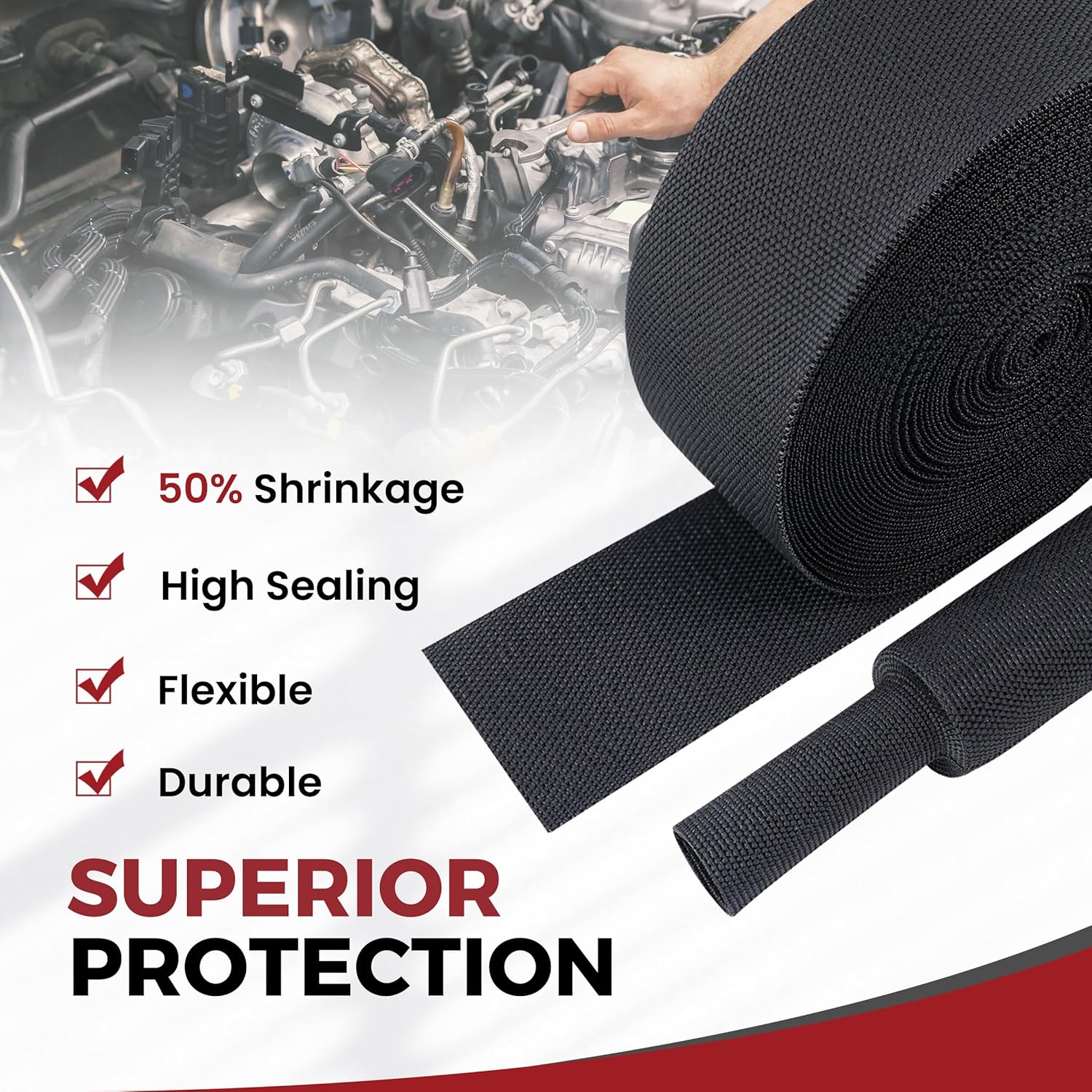 Heat Shrink Fabric Tubing Braided Sleeving 2:1 - Abrasion Protection Flexibility Wiring Harness Cable Sheath (3/8" ID, 30ft)