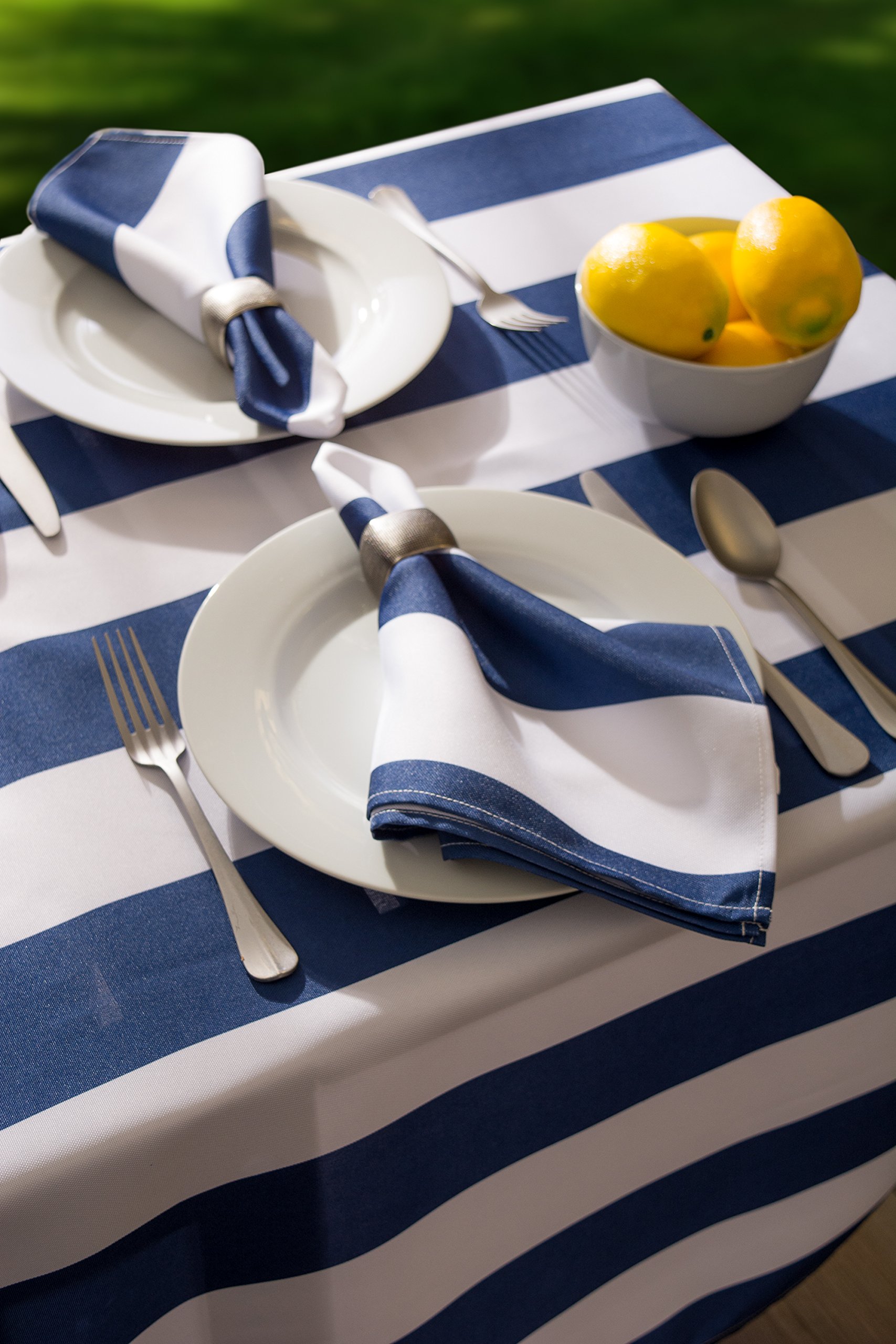 DII Cabana Stripe Outdoor Tabletop Collection, Stain/Wrinkle Resistant & Waterproof, 60x84 Rectangle Tablecloth, Nautical Blue - Image 3