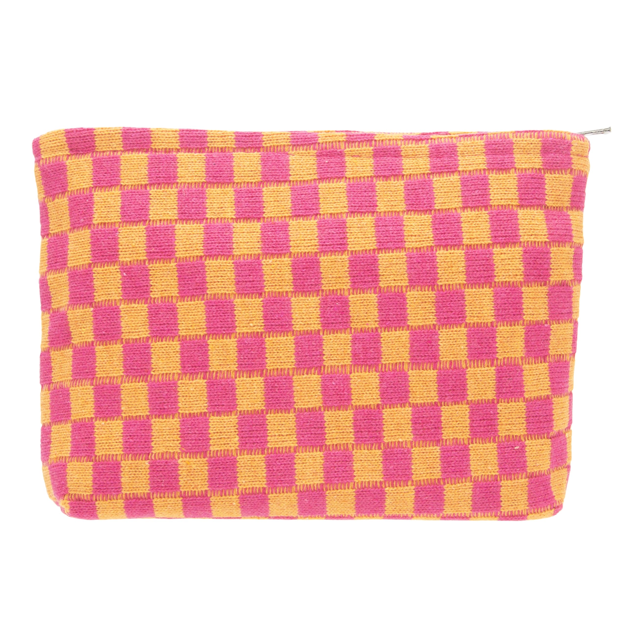 PAZIMIIK Karierte Make-up-Tasche für Geldbörse, tragbar, mit Reißverschluss, kleine Kosmetiktasche für Reisezubehör, Rot, Orange, 1PCS FLAT POUCH, Gestrickt