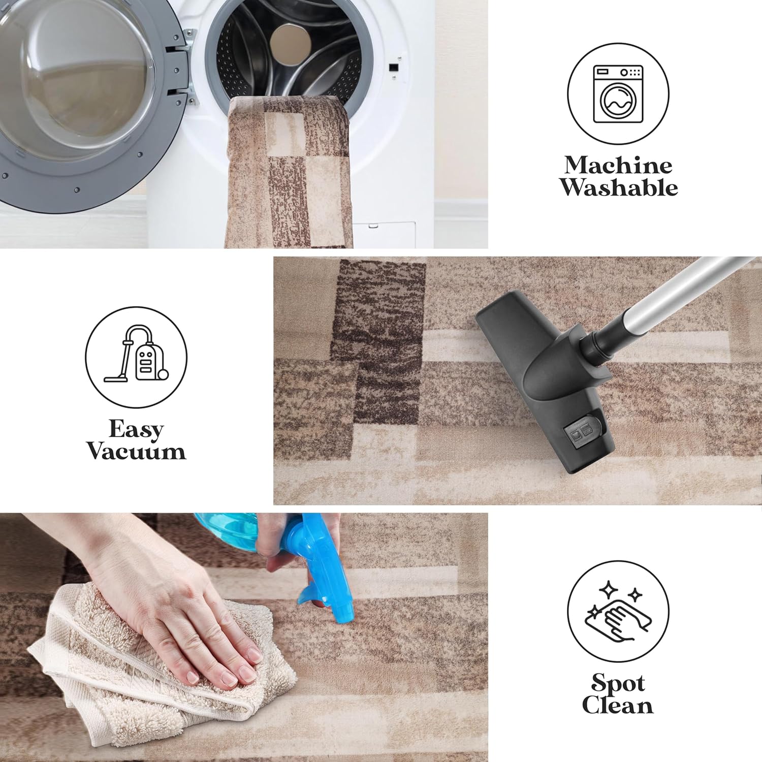 Superior Rockwood Modern Geometric Blocks Washable Indoor Area Rug, Machine Washable Rugs, for Bedroom, Living Room, Dining, Kitchen Floors, Flexible Cotton Backing, Easy Clean Rugs, 12' x 18', Beige - Image 8