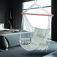 Vista 3 de Silla hamaca colgante con cuerda columpio, 12 patrones, tela cómoda y transpirable de calidad, para interiores y exteriores, patrón de espiga gris