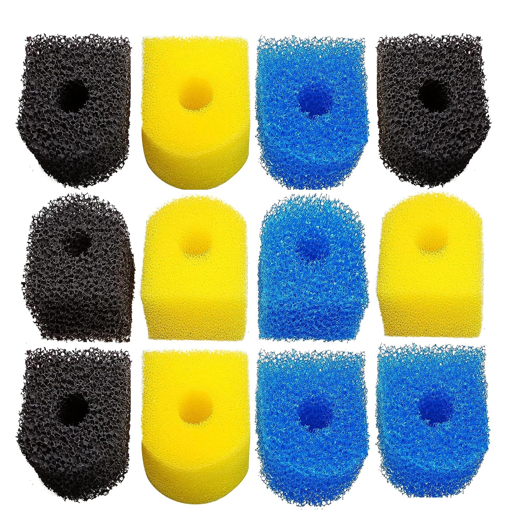 Qzbhct Aquarium Filter Replacement Sponge, Fish Tank Filter Replacement Parts, Including 4 x Coarse Sponge, 4 x Fine Sponge & 4 x Black Sponge