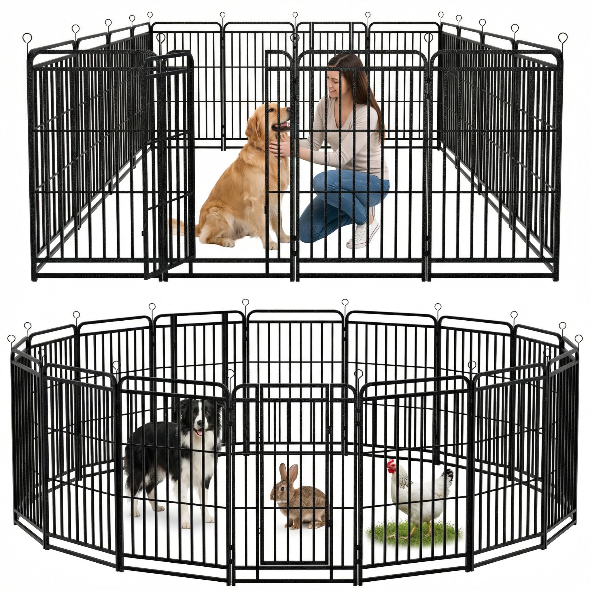 Dog Fence Outdoor for Yard 16 Panels 47'' Rustproof Metal Dog Playpen