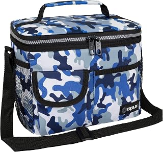 opux Insulated Lunch Box Adult, 14 Can Leakproof Cooler Bag Kids, Camo Blue