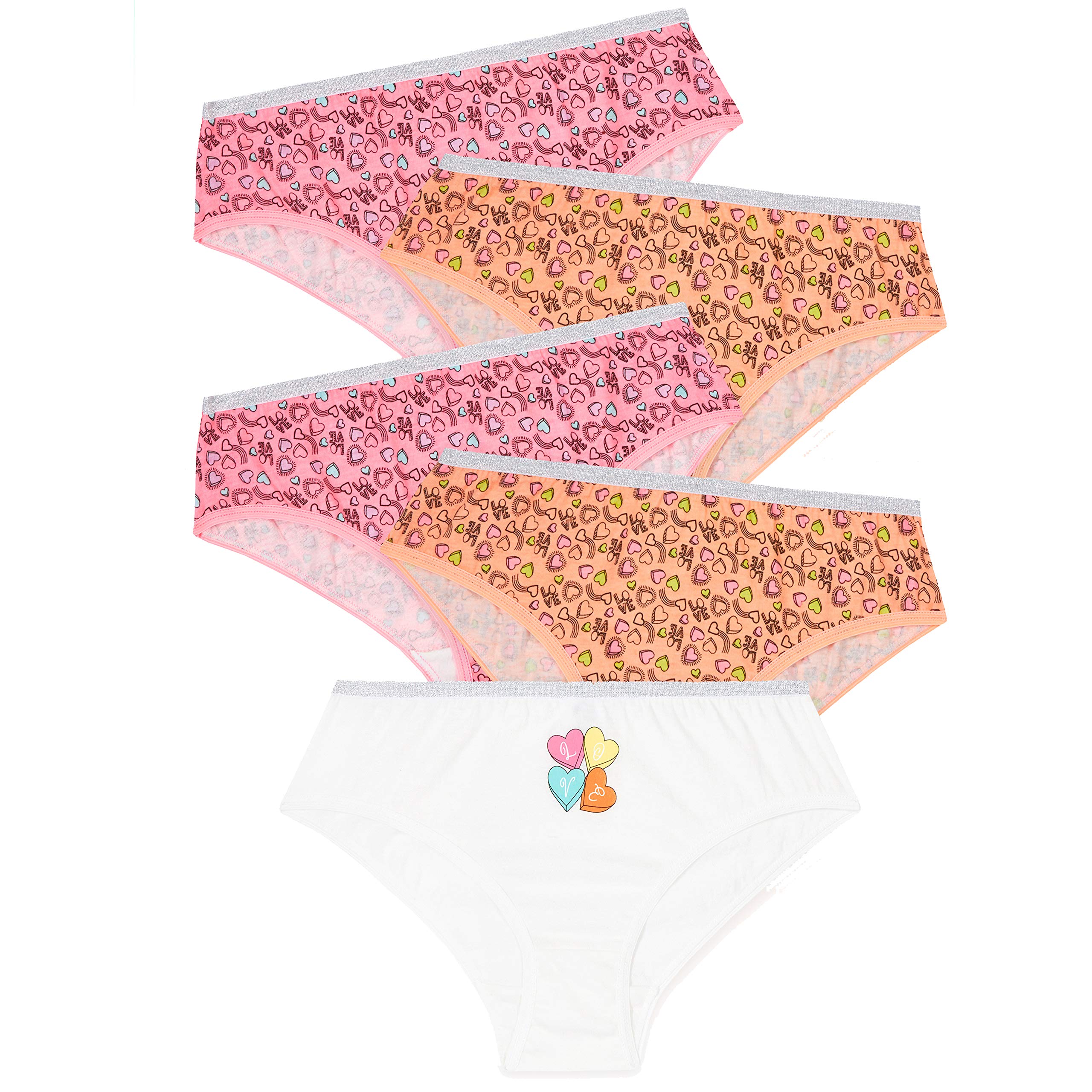 Metzuyan Girls Neon Hearts Briefs Underwear Hipsters 100% Cotton Underpants Knickers Hearts Neon 3-4