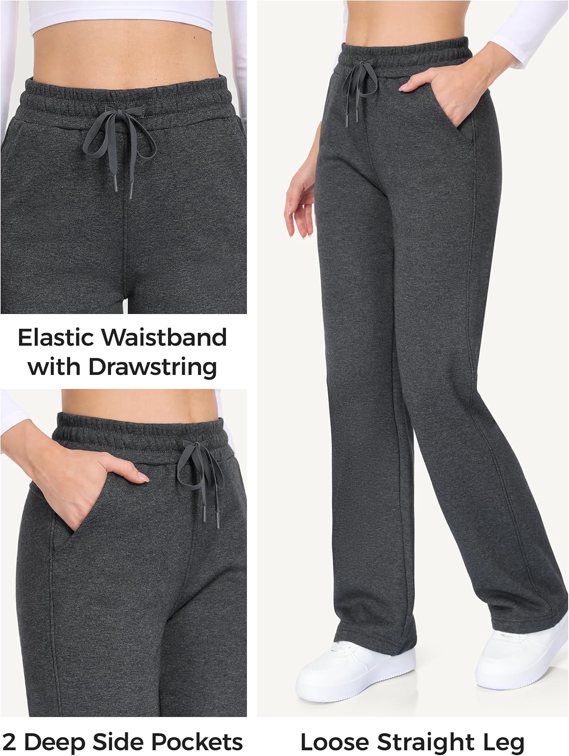 Tall Womens 32"/34"/36" Inseam Fleece Lined Sweatpants Straight Leg Thermal Casual Lounge Sweat Pants - Image 6