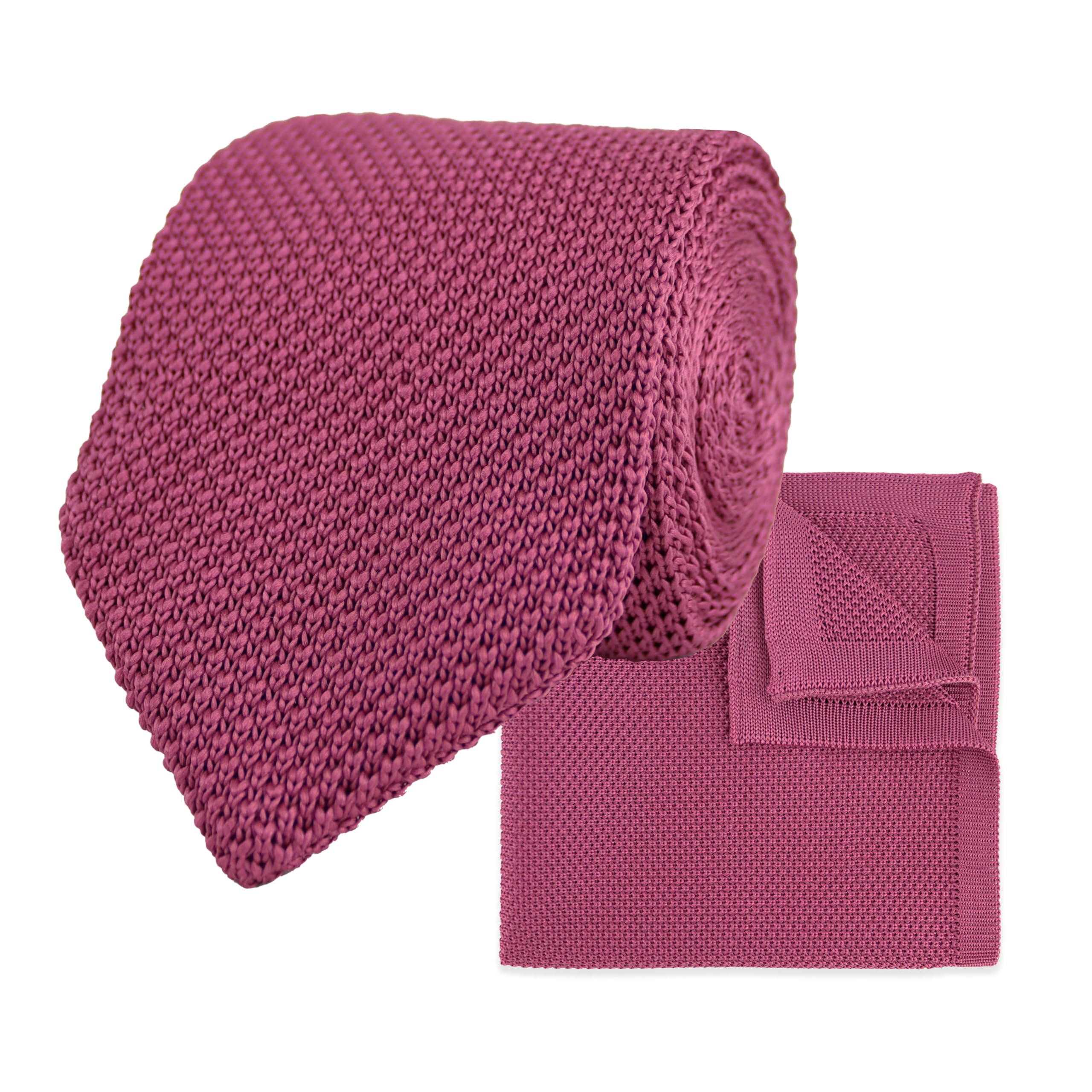 THE GENTS LAB Men's Knitted Diamond End Neck Tie & Matching Pocket Square Set Made From 100% Soft Polyester | Over 20+ Colours (Dark Pink)