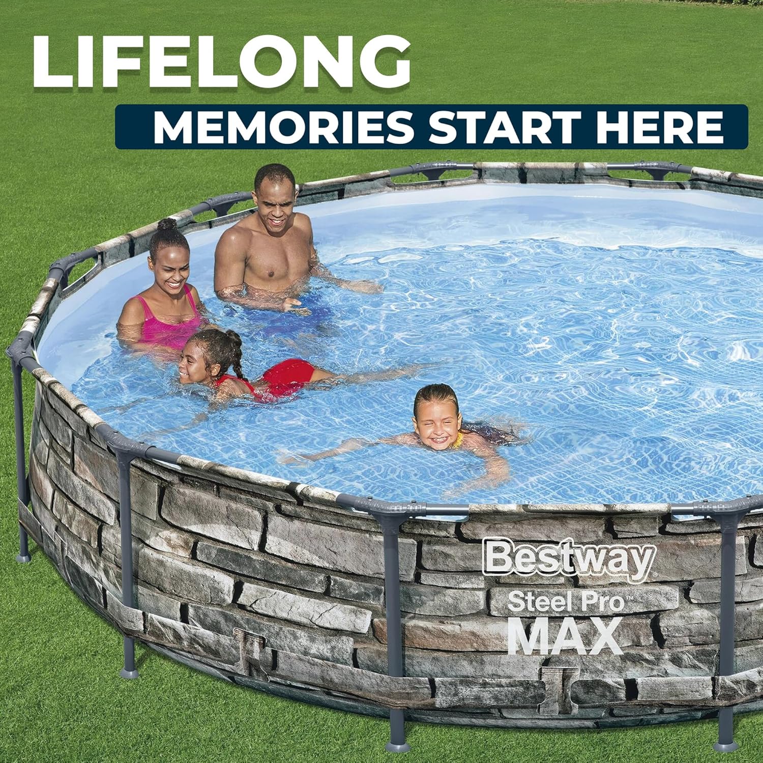 Bestway Steel Pro MAX 12' x 30" Above Ground Pool, Round Metal Frame Outdoor Swimming Pool Set with Filter Pump & Type I Cartridge, Stone Print