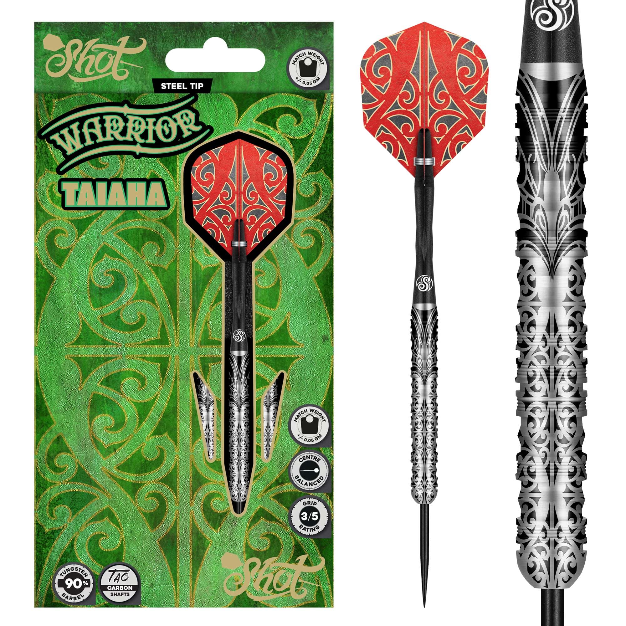 Warrior Taiaha Steel Tip Dart Set-90% Tungsten Barrels-21gm