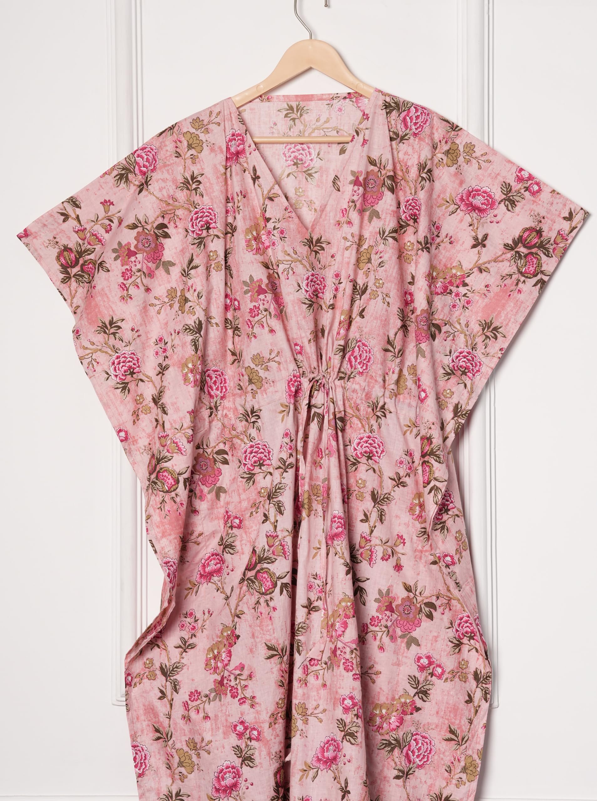INDACORIFY Caftan Long pour Femmes, imprimé Floral, Robe de Plage en Coton, Cover-Up d'été, Kaftan Fait à la Main, Robe de Nuit Maxi Longue