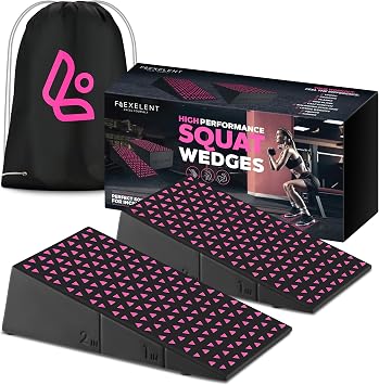 Flexelent Heel Elevated Squat Wedge Block Pair, 17 Angle, Bag Included | Pair of oversized squat wedges with textured surfaces for deeper squats, heavy lifting and better form