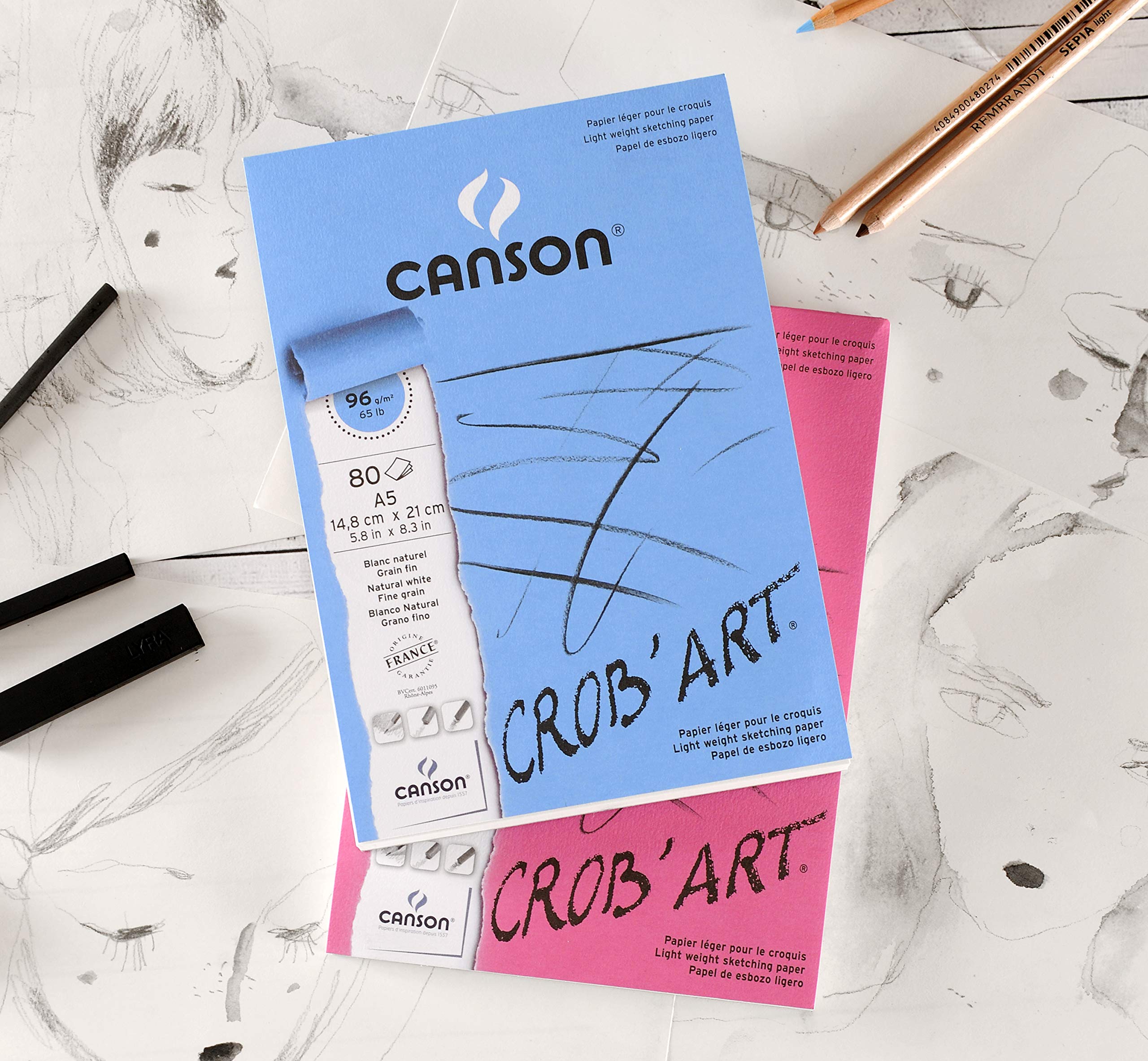 Canson 400100171 Crob'Art Bloc de papier à dessin collé petit côté 80 feuilles 96 g A3 Blanc naturel
