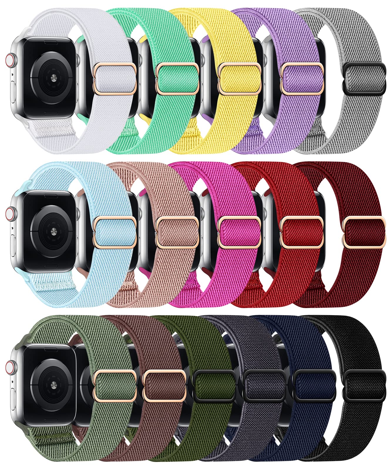 Stretchy Nylon Band Compatible with Apple Watch Band 38mm 40mm 41mm 42mm 44mm 45mm 46mm Women Men, Adjustable Sport Elastic Replacement Strap for