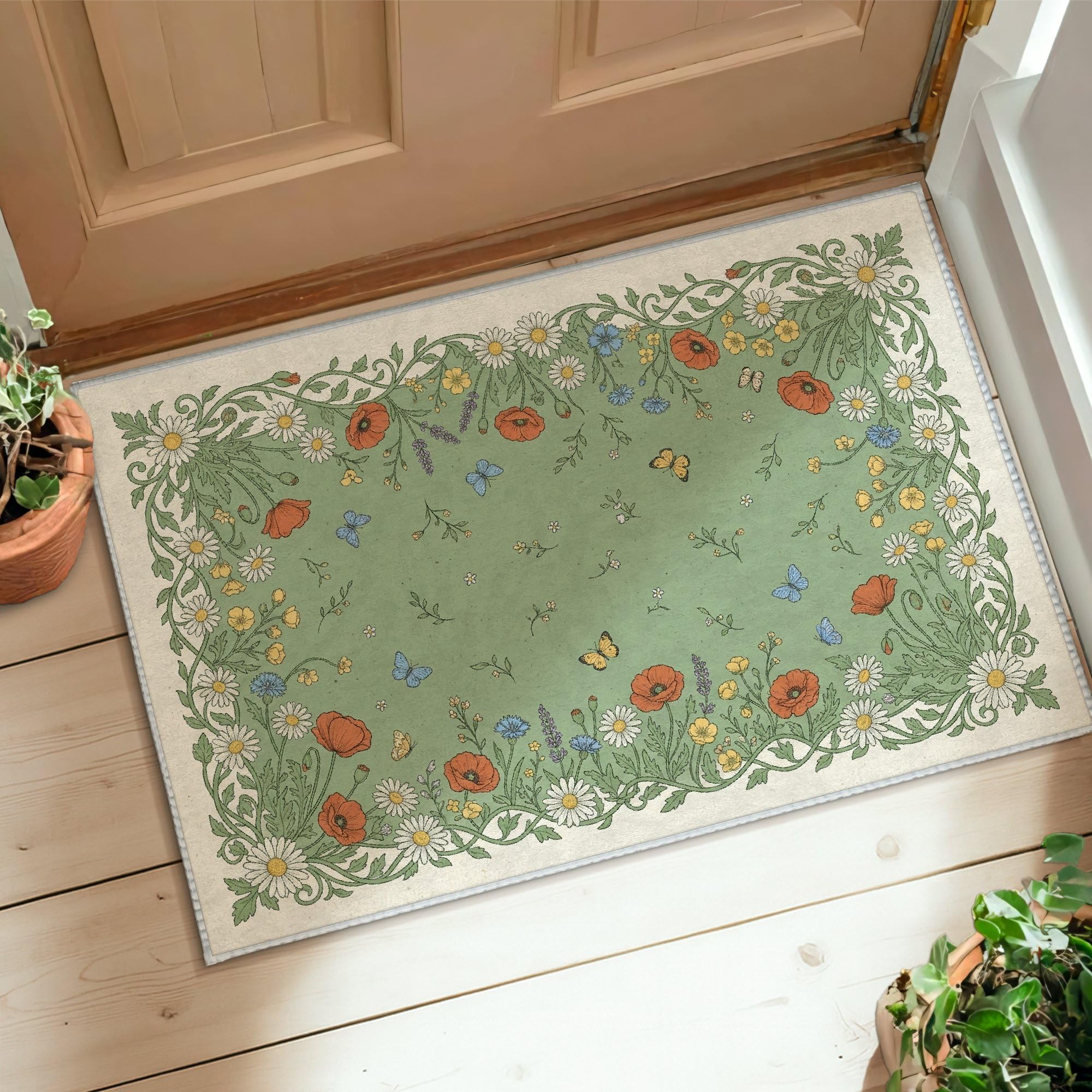 Tapis motif coquelicot et papillon pour la décoration de la chambre