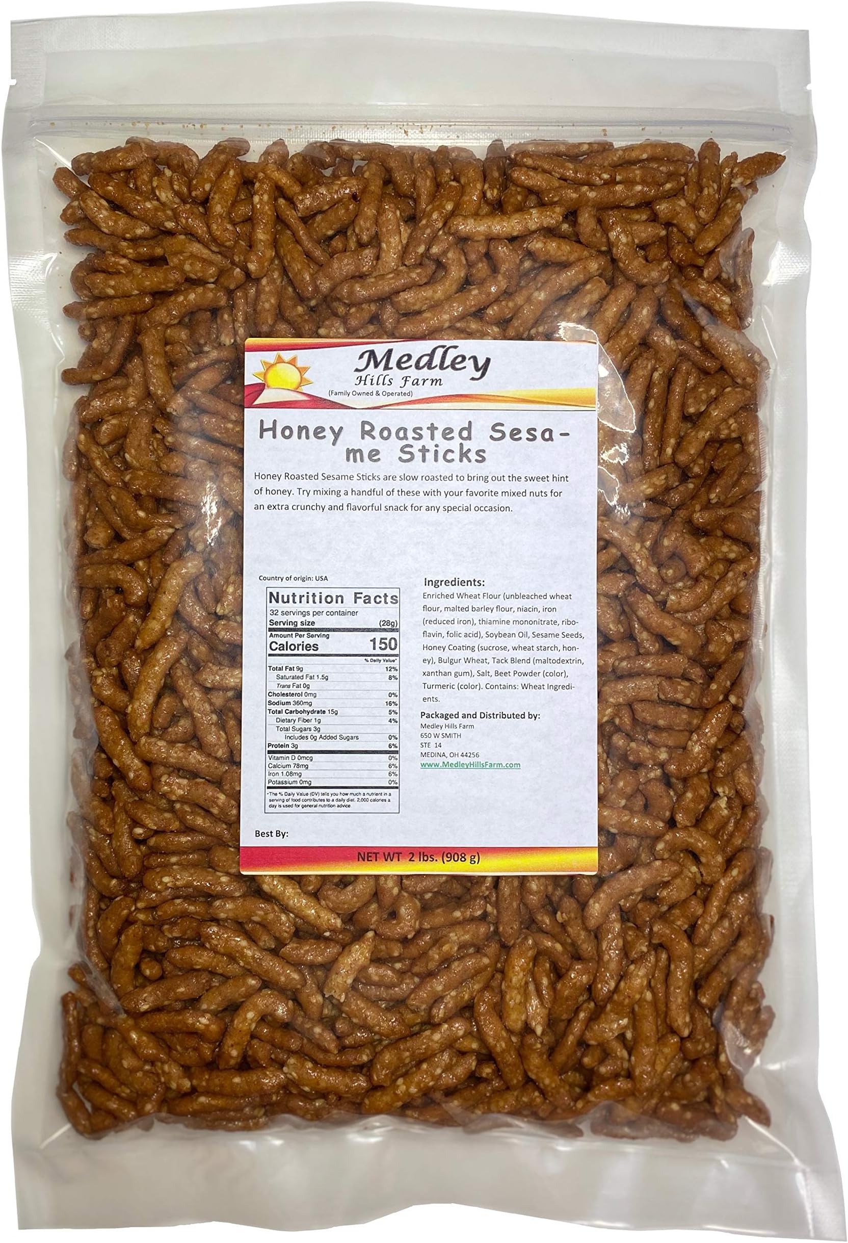 Honey Roasted Sesame Sticks Sesame Sticks 2 Lbs Bulk Delicious & Fresh Snack "Made in the USA"