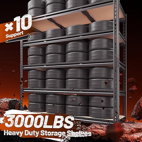 Miniatura 3 de REIBII Estantería de garaje de 48.2 pulgadas de ancho, estantes de almacenamiento con carga de 3000 libras, estantería de garaje ajustable