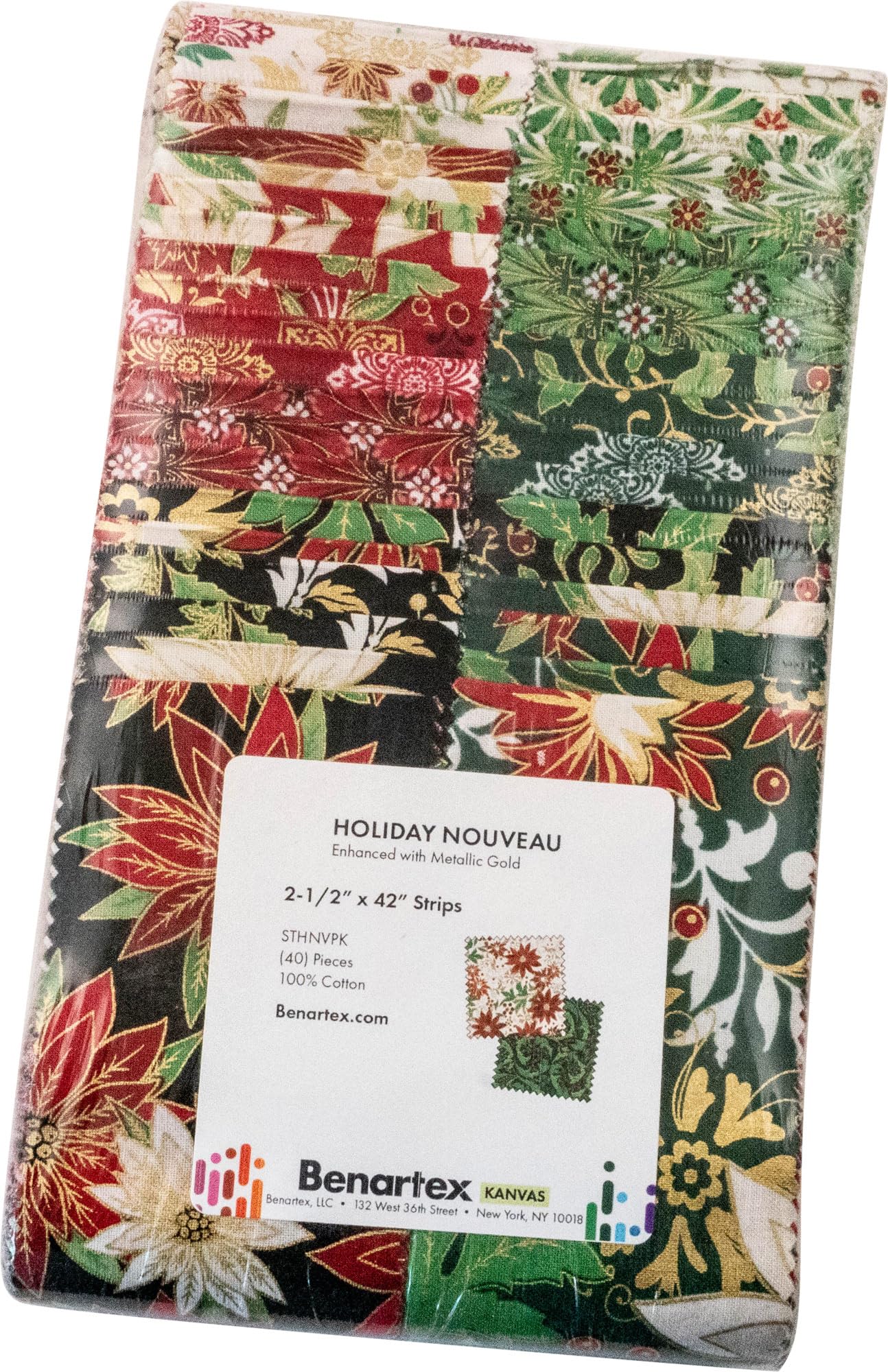 Benartex Assorted Kanvas Studio Holiday Nouveau Strip-Pies 40 2.5-Inch Strips Jelly Roll
