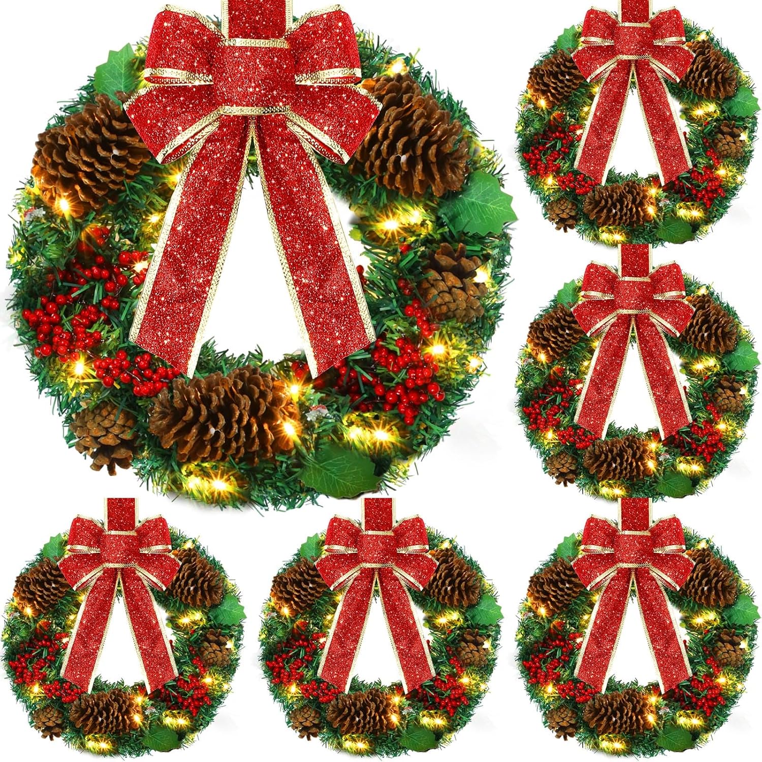 Ceenna 6 Pcs LED Christmas Wreaths Outdoor 15.7" Lighted