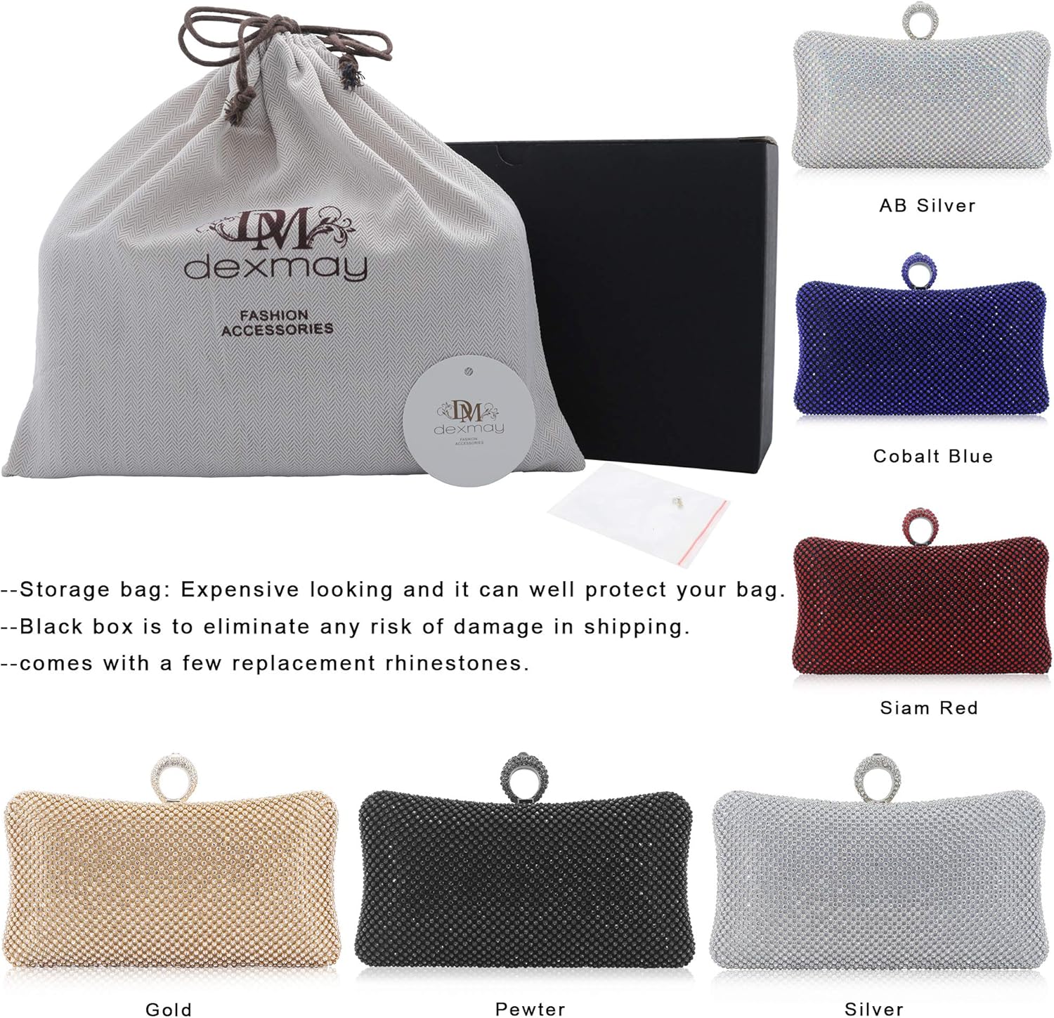 Dexmay Rhinestone Clutch Purse with Crystal Clasp Evening Handbag for Bridal Wedding Party - Image 7