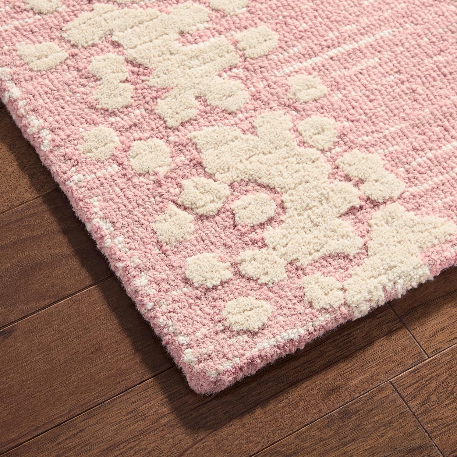 Nicole Miller New York Mod Weave Abstract Knotted Texture Handcrafted Area Rug, 100% Wool Rug, Rose, 5'x7’