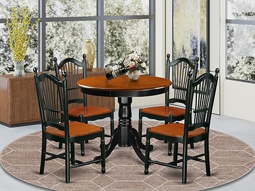 Miniatura 2 de East West Furniture Juego de comedor antiguo de 5 piezas con asiento de madera en negro/cereza