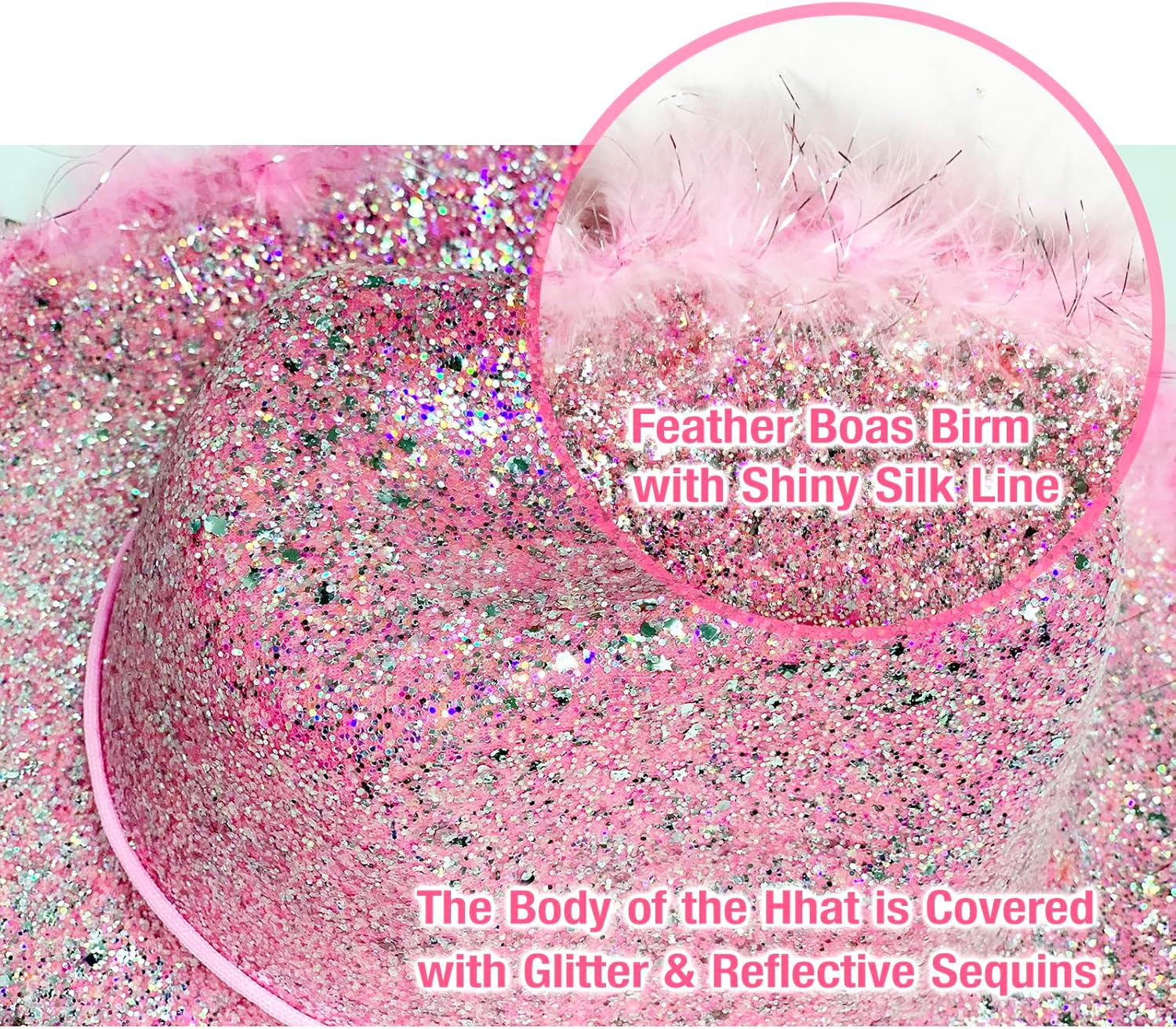 Cowboy Hat with Heart Sunglasses - Cowgirl Hat with Feather Boa Brim for Women&Men,Bachelorette Party Halloween - Image 4