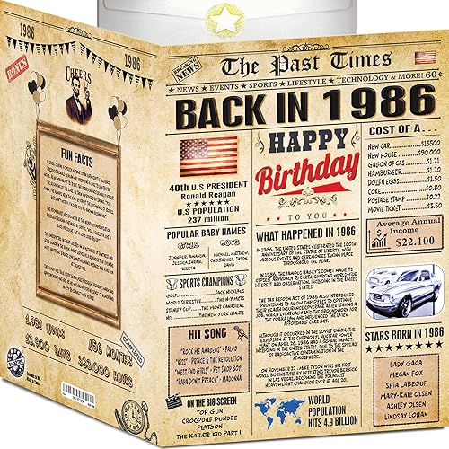 40th Birthday Card for Women Men - Back In 1986 Newspaper - - 40th Birthday Gifts For Husband