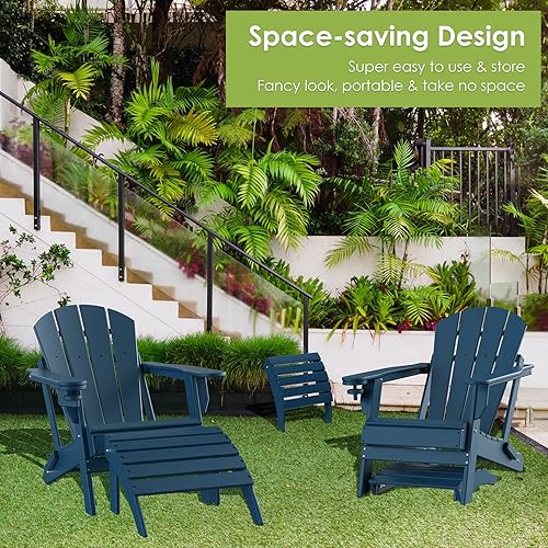 Miniatura 4 de Adirondack - Juego de 2 otomanas de polietileno de alta densidad para todo tipo de clima, reposapiés plegable de plástico Adirondack para terraza,